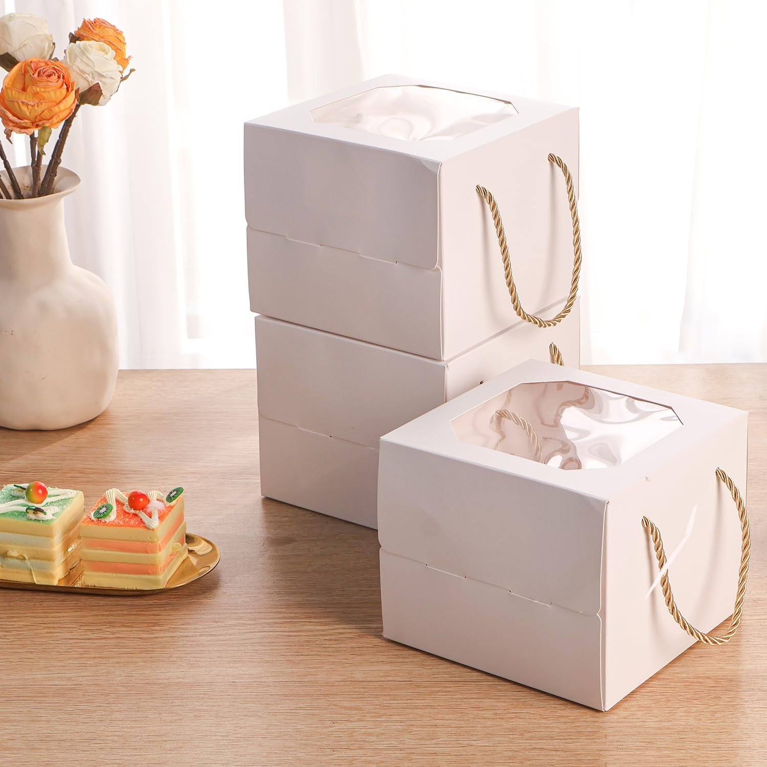 Wholesale 30 Pack 6x6x5 Inch Small Cake Boxes with Window for Bakery Pastries Cookies Mini Pies Desserts Cupcakes Factory