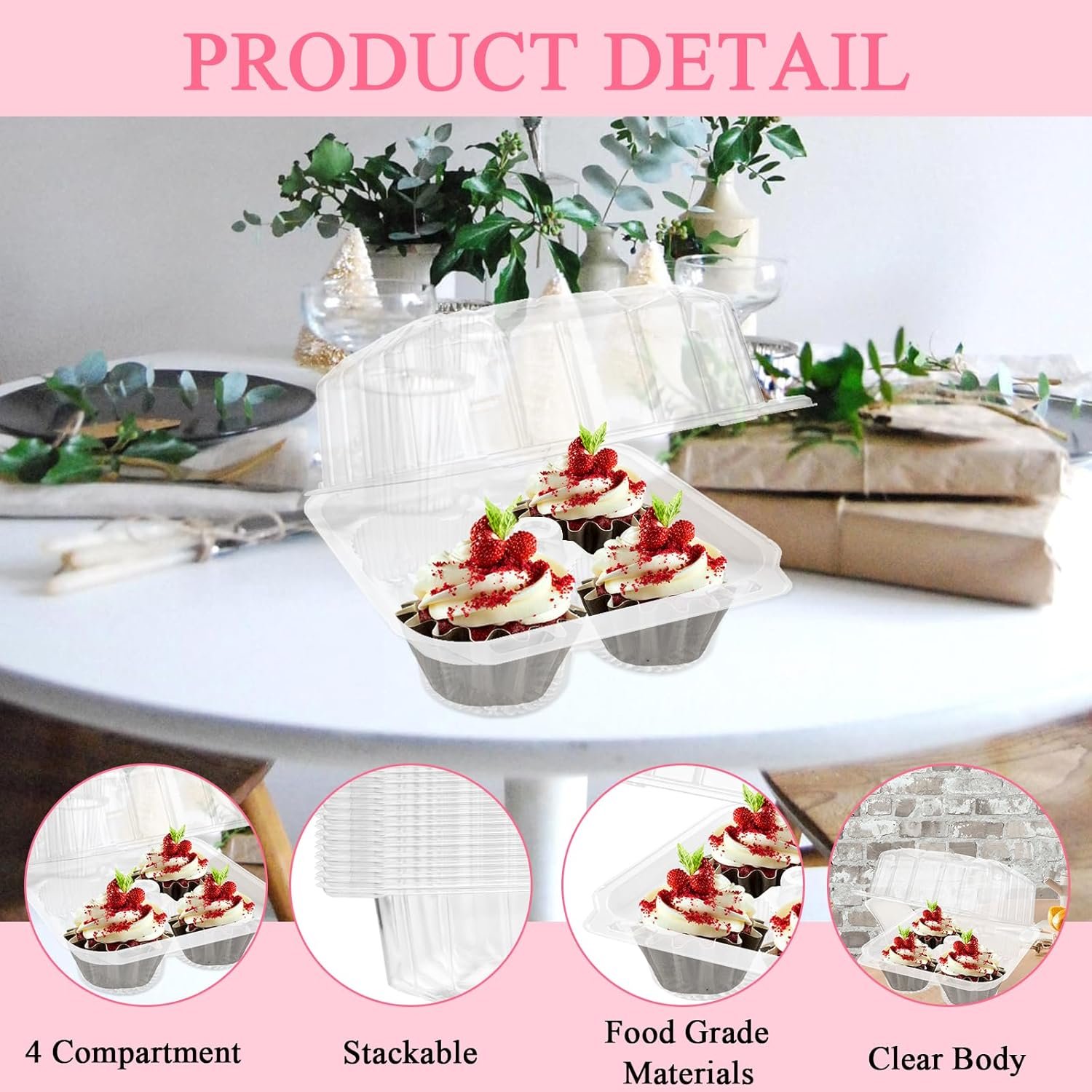 Wholesale 50 Pack Clear Plastic Stackable Cupcake Boxes 4 Count Deep Carrier Holder Factory Wholesale 50 Pack Clear Plastic Stackable Cupcake Boxes 4 Count Deep Carrier Holder Factory