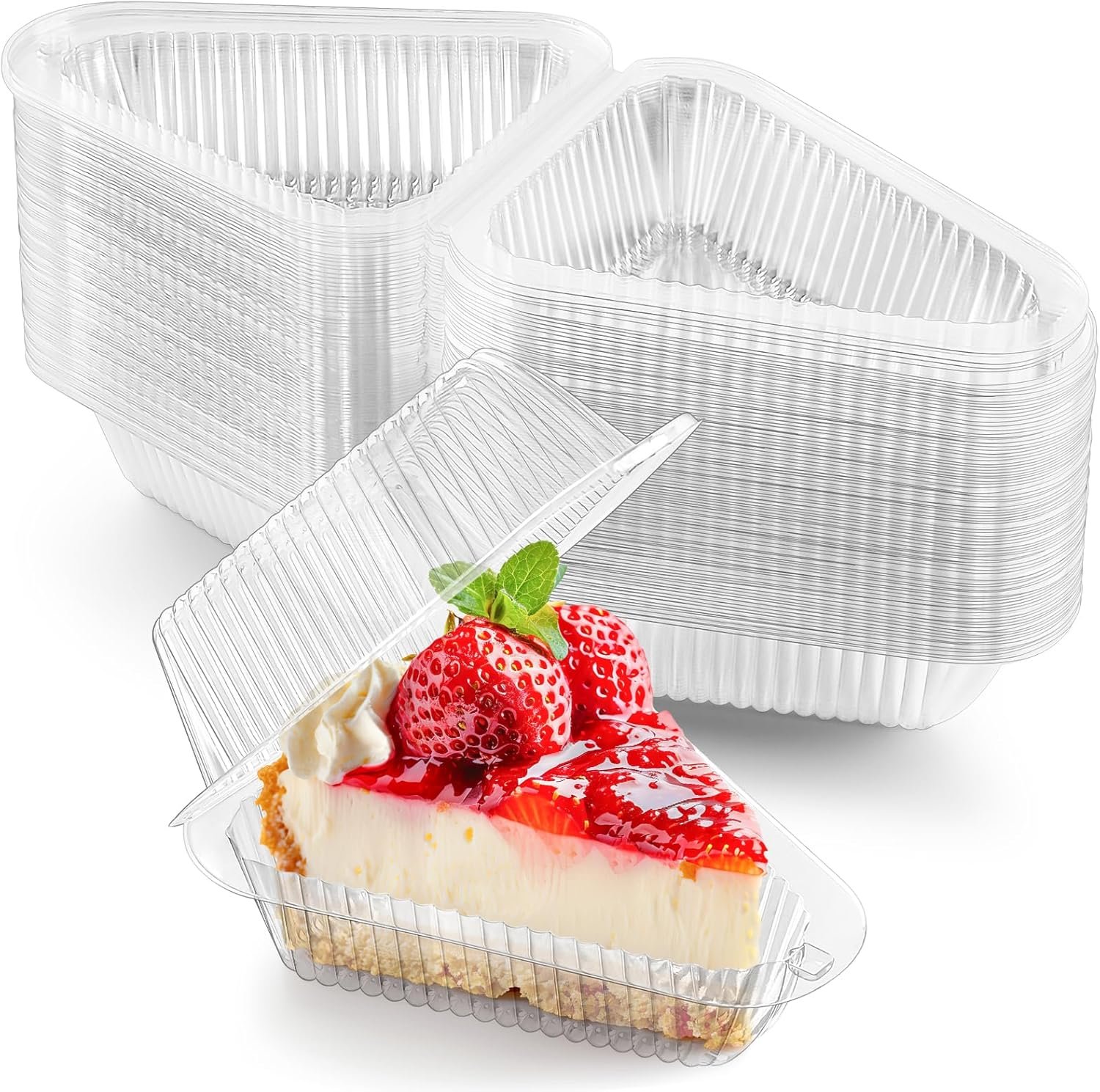 Zezzxu 50 Pack Cake Slice Containers with Hinged Lids, Clear Plastic Cheesecake Carriers Disposable Triangle Slice Boxes for Cake or Pie Slices, Sandwiches, Desserts