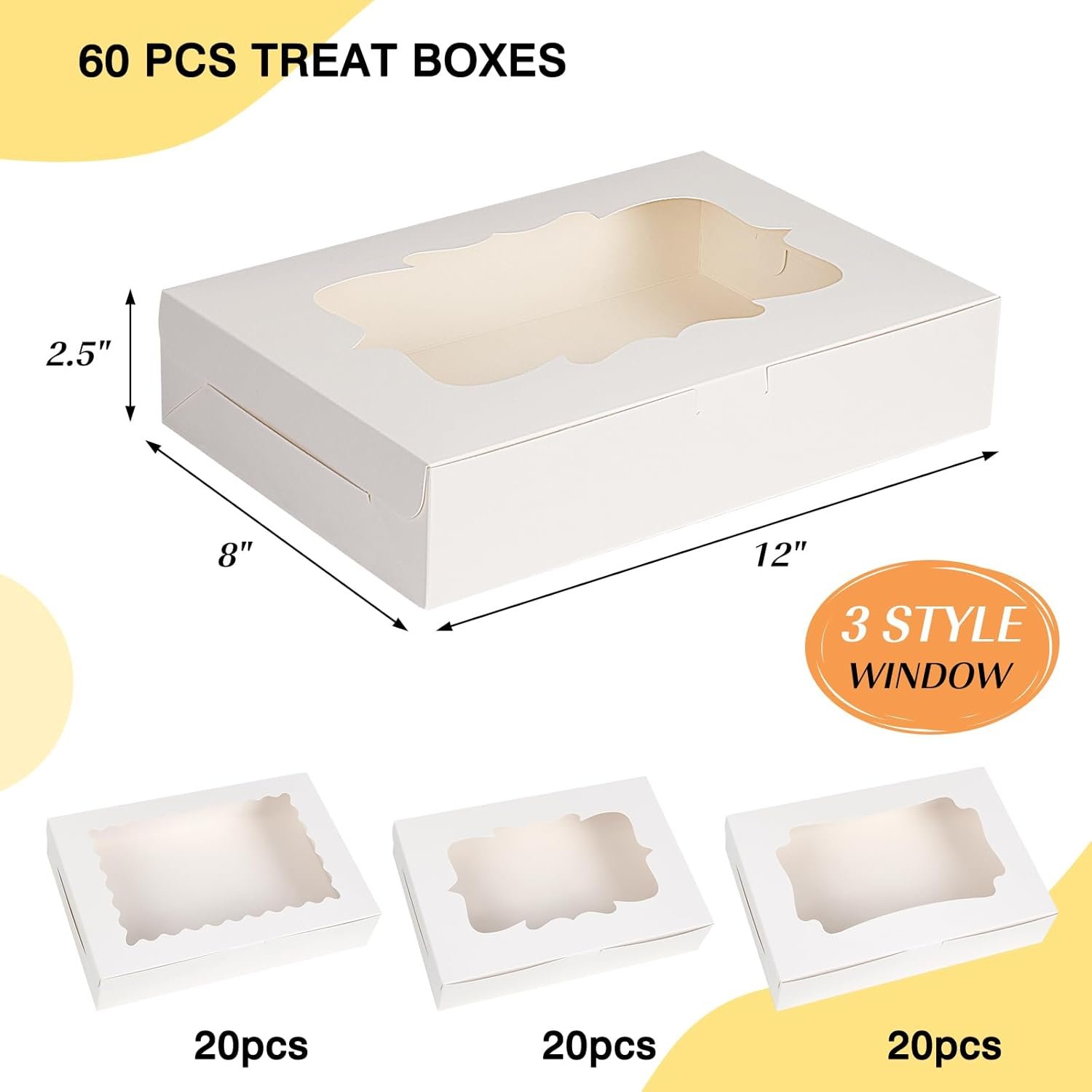 Wholesale 60pcs 12x8x2.5 Inch Bakery Cookie Boxes 3 Styles Treat Containers with Window for Candies Chocolate Strawberries Cakes Muffins Donuts Factory