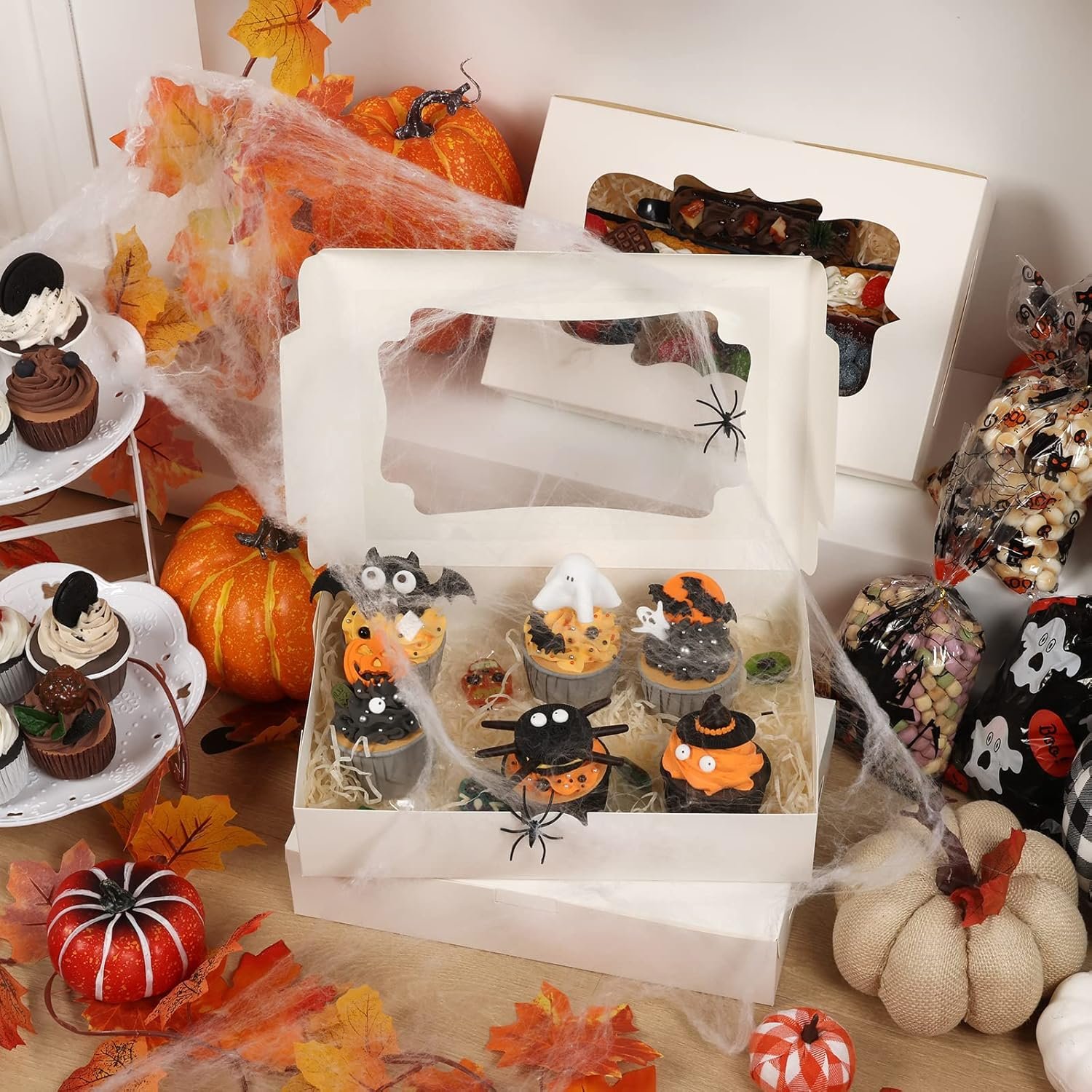 Wholesale 60pcs 12x8x2.5 Inch Bakery Cookie Boxes 3 Styles Treat Containers with Window for Candies Chocolate Strawberries Cakes Muffins Donuts Factory