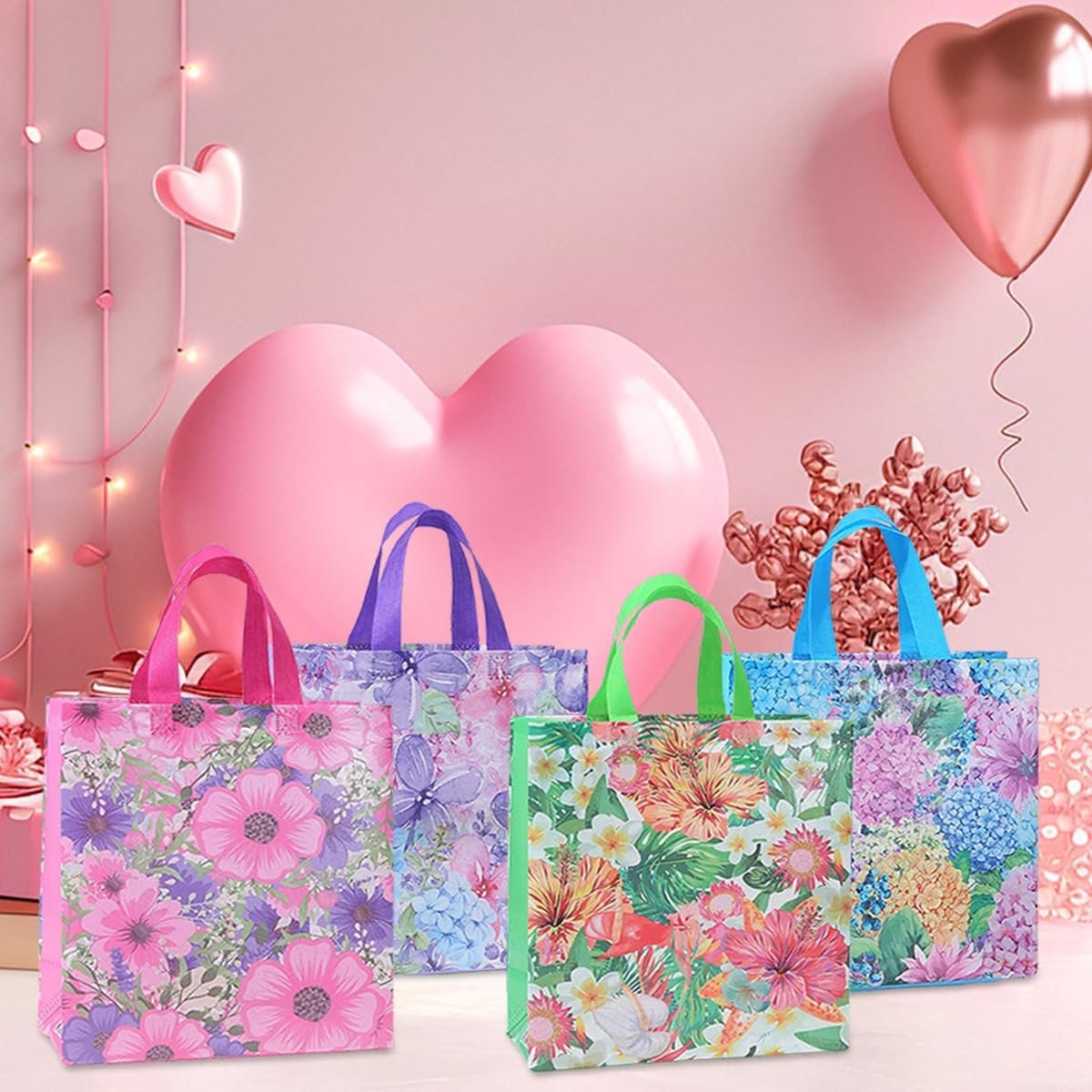 Wholesale 12pcs Flower Pattern Non Woven Reusable Shopping Bags with Handles for Kids Adults Birthday Mothers Day Baby Shower Wedding Thank You Gifts Factory