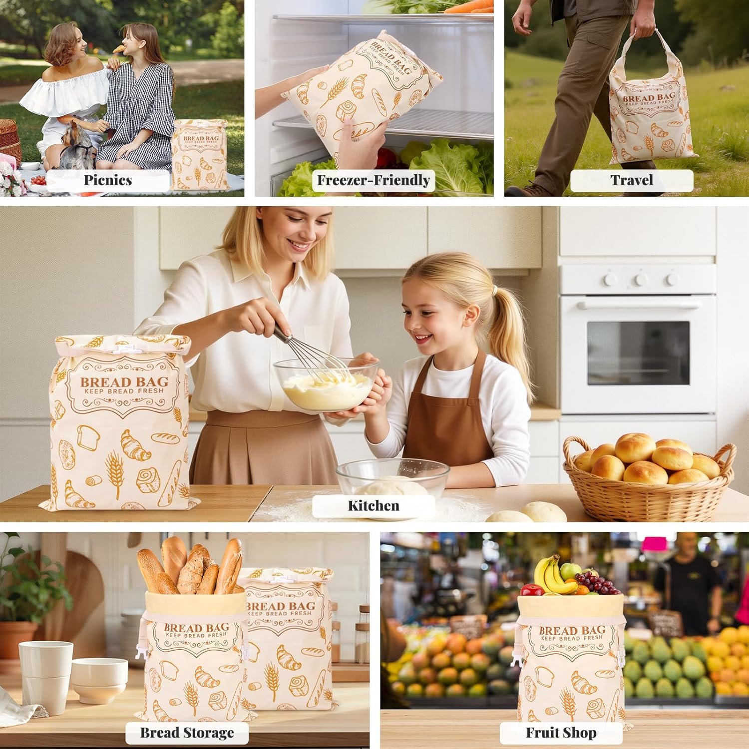 OEM 2-Pack Reusable Beeswax Bread Bags for Sourdough Homemade Bread Organic Linen Cotton Lining Natural Storage Keep Fresh Upgraded XL Capacity Portable Eco-Friendly Factory