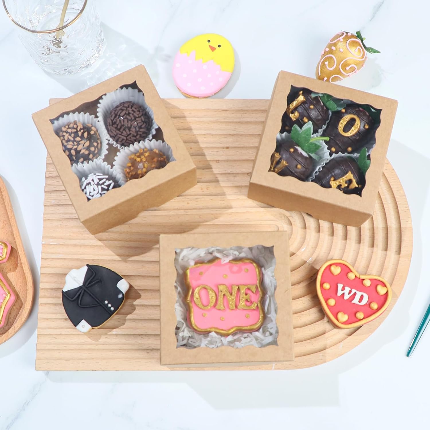 Wholesale 40 Pack 4x4x2 Inch Bakery Boxes for Cookies Mini Bundt Cakes Pies Cinnamon Rolls Chocolate Truffles Party Wedding Favors Factory