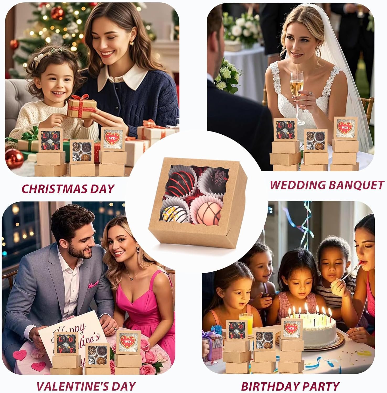 Wholesale 40 Pack 4x4x2 Inch Bakery Boxes for Cookies Mini Bundt Cakes Pies Cinnamon Rolls Chocolate Truffles Party Wedding Favors Factory