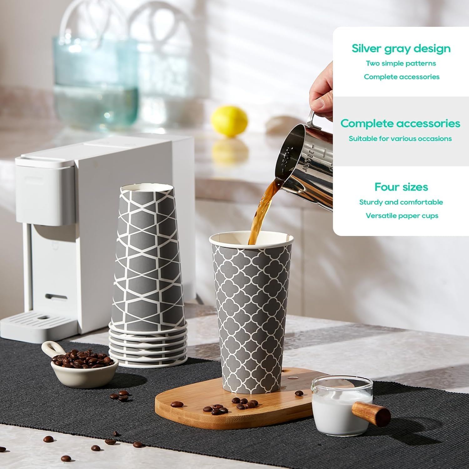 Wholesale 100 Sets 20 oz Disposable Paper Coffee Cups with Lids Sleeves Straws for Hot Cold Beverages Water Tea To-Go Office Travel Factory