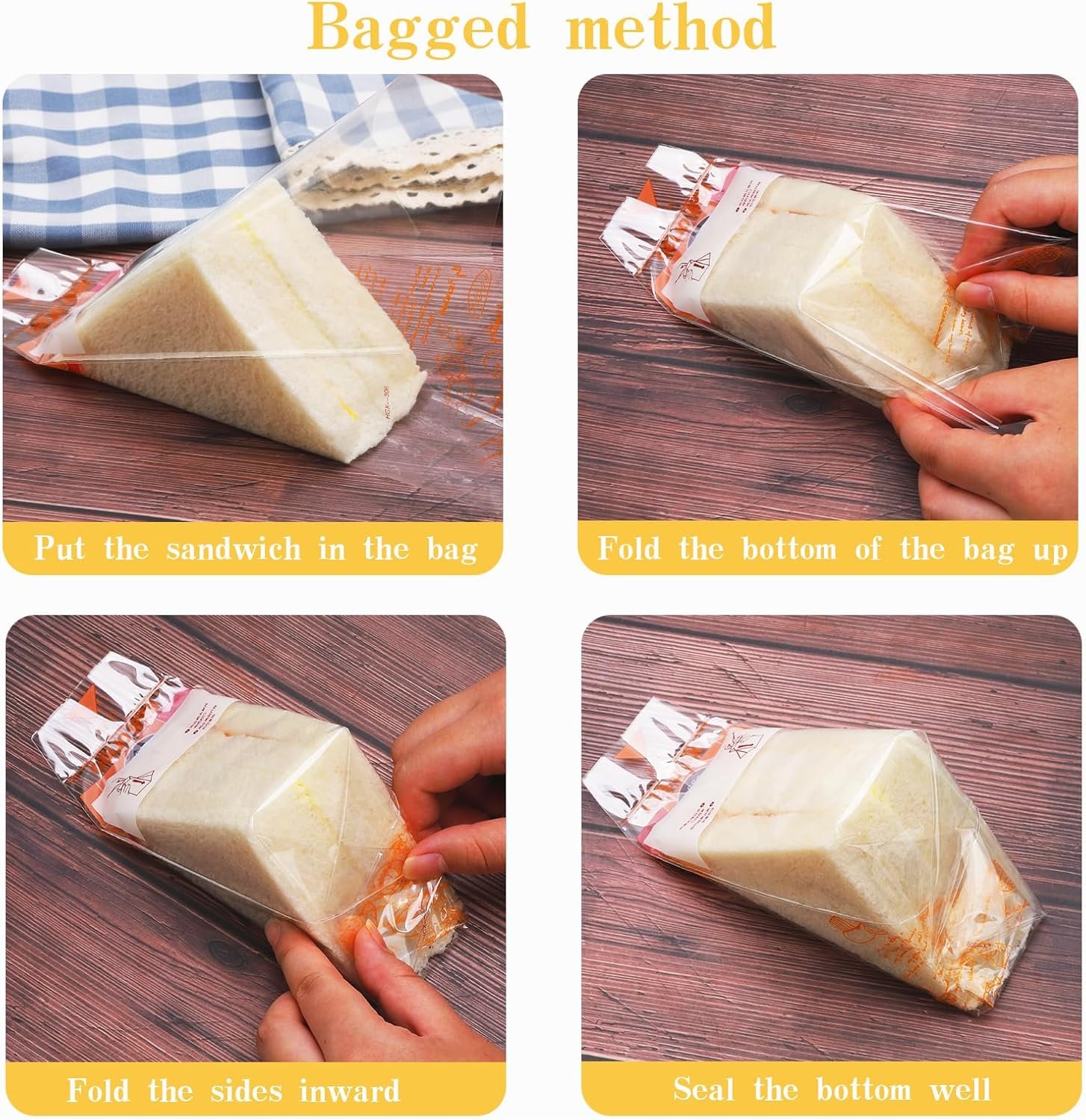 Wholesale 200 Pcs Collapsible Plastic Sandwich Bags Easy-Tear Packaging for Baked Goods Yellow Factory