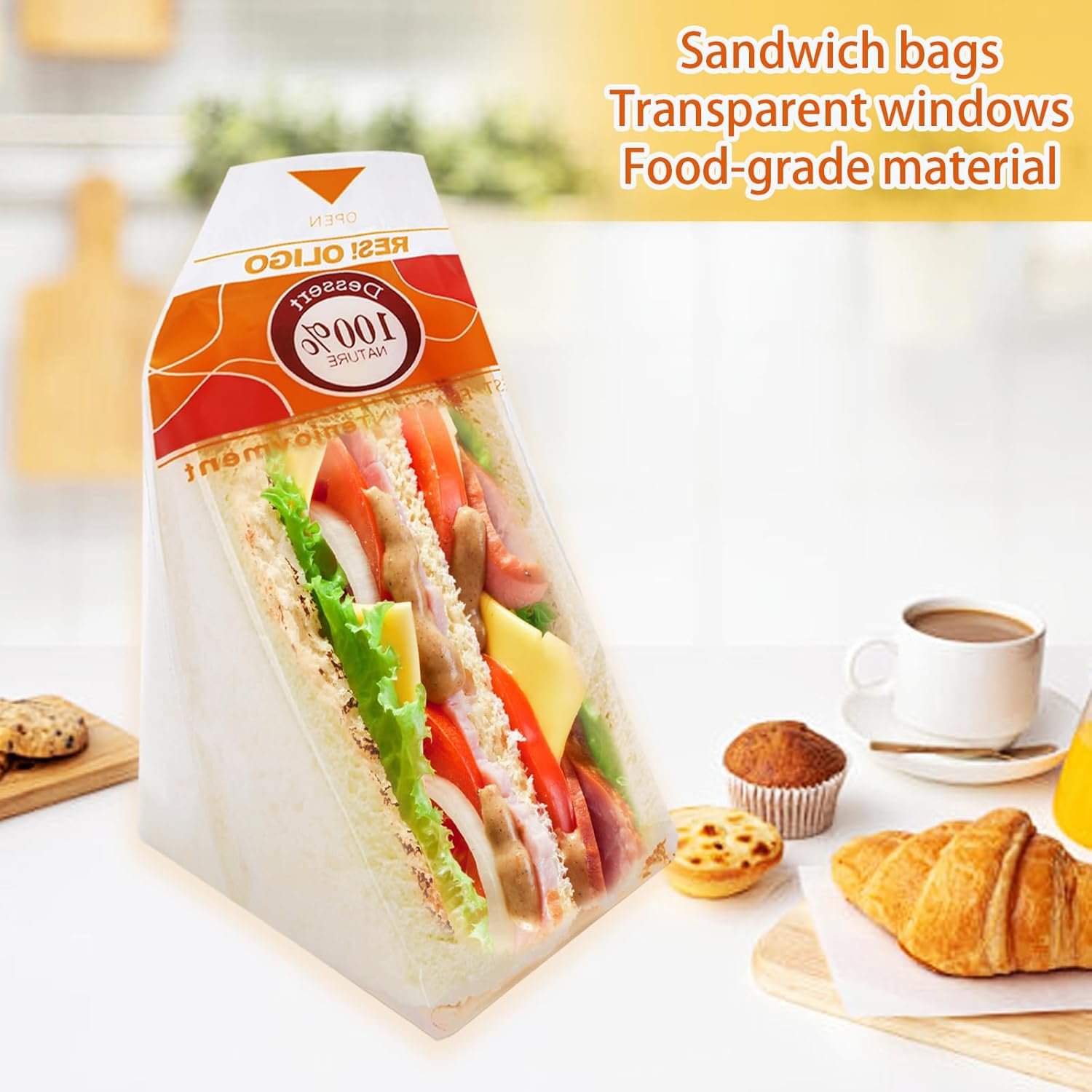 Wholesale 200 Pcs Collapsible Plastic Sandwich Bags Easy-Tear Packaging for Baked Goods Yellow Factory