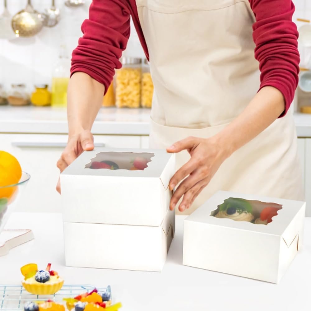 Wholesale 4x4x2.5 Inch Cookie Boxes with Clear Window White Bakery Boxes 4 Inch Mini Treat Containers for Cake Dessert Pastry Donuts Macarons Strawberries Chocolate Candy 50 Pack Factory