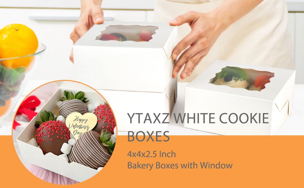 Wholesale 4x4x2.5 Inch Cookie Boxes with Clear Window White Bakery Boxes 4 Inch Mini Treat Containers for Cake Dessert Pastry Donuts Macarons Strawberries Chocolate Candy 50 Pack Factory