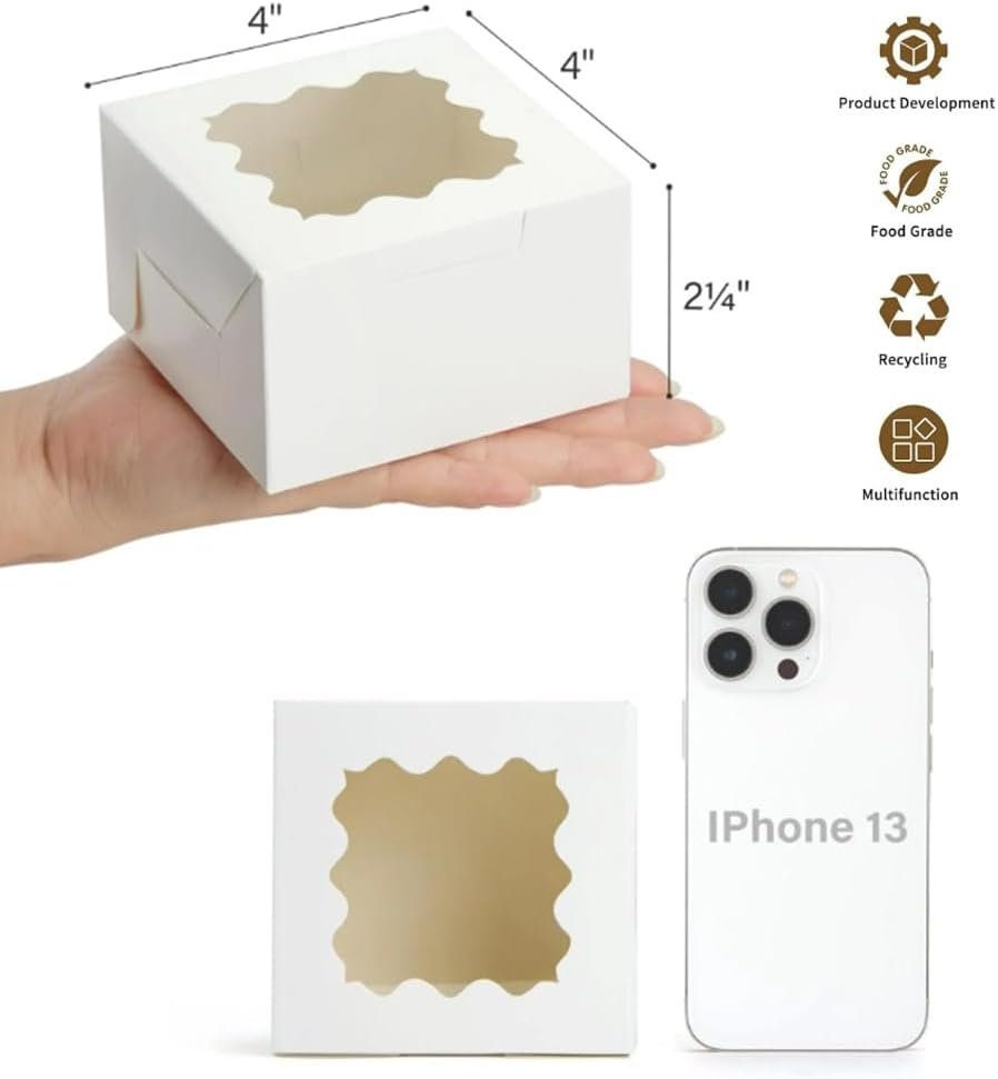 Wholesale 4x4x2.5 Inch Cookie Boxes with Clear Window White Bakery Boxes 4 Inch Mini Treat Containers for Cake Dessert Pastry Donuts Macarons Strawberries Chocolate Candy 50 Pack Factory