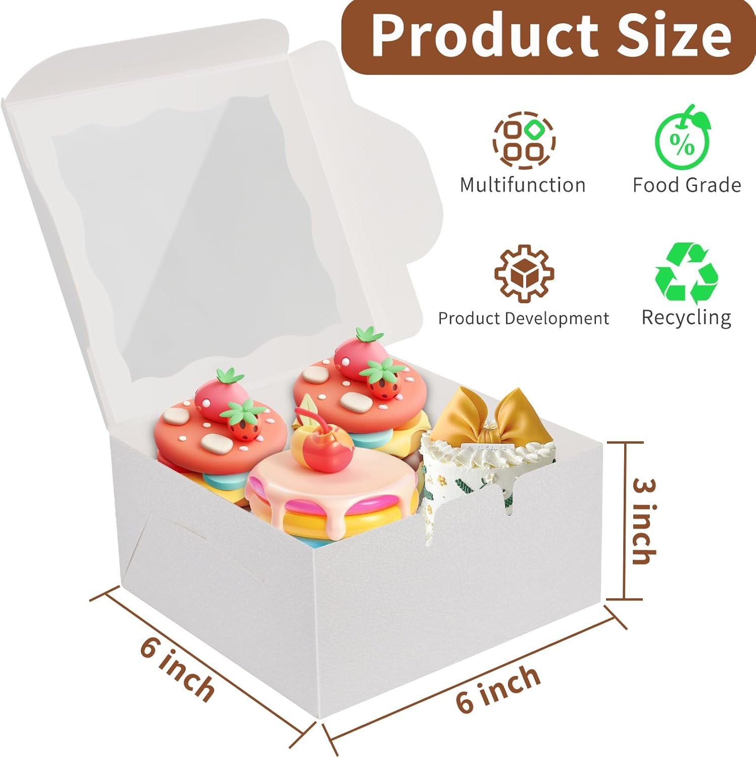 Wholesale Bakery Boxes with Window 30pcs 6x6x3 Inches for Cookies Mini Cakes Pastries Desserts Treats Chocolate Covered Strawberries Cupcakes Donuts Small Pies Factory