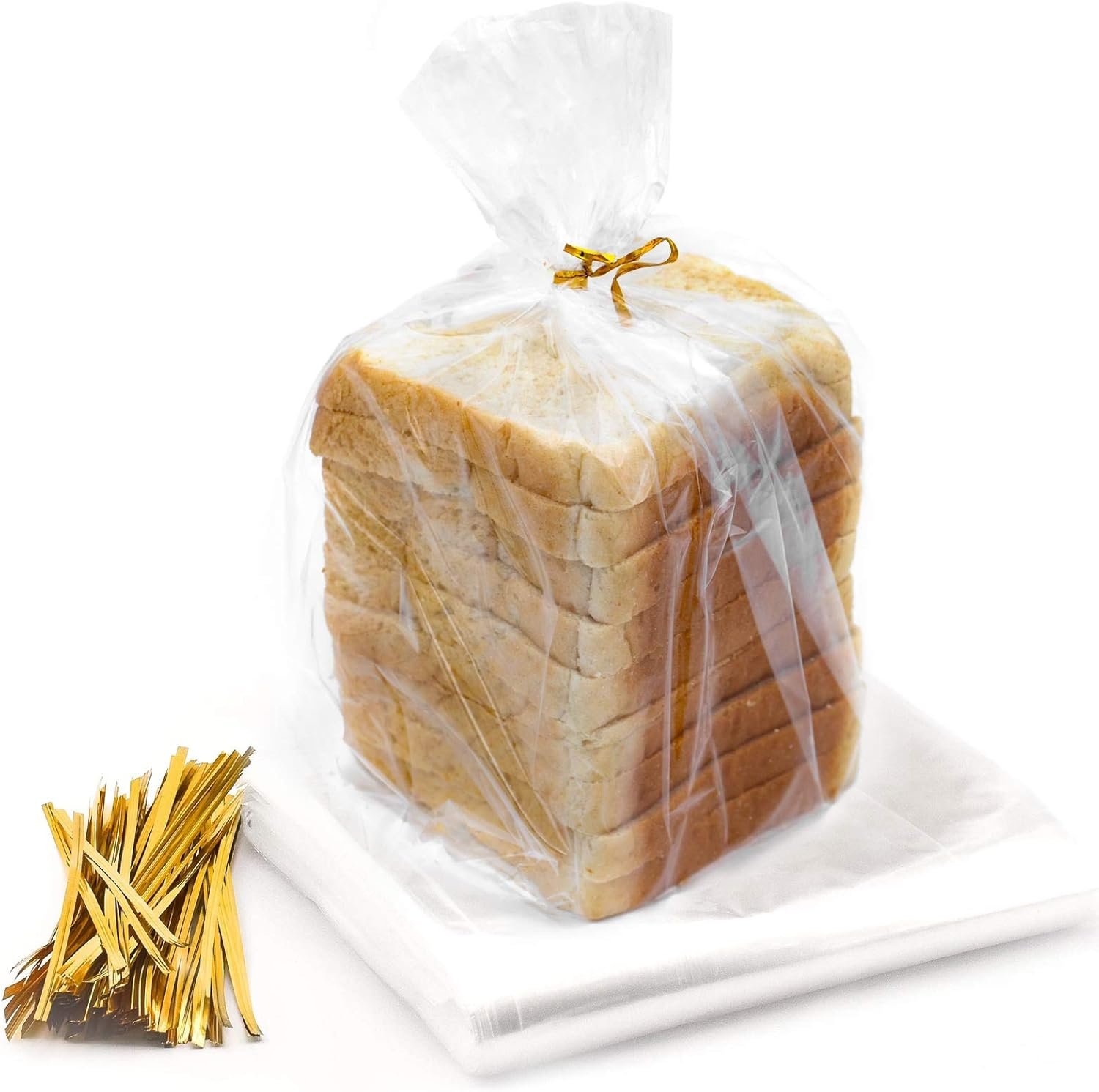 Bread Bags with Ties, Reusable, 105 Clear Bags and 105 Ties, For Homemade And Bakery Loaf Adjustable Reusable (105)