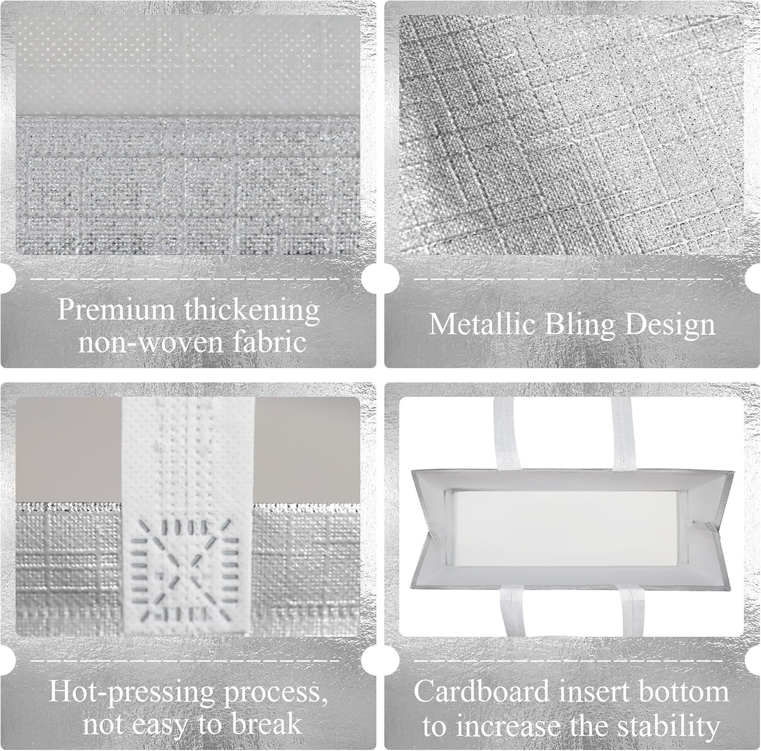 Wholesale 25 Pcs Silver Reusable Gift Bags with Metallic Design Non-Woven Bulk with Handles Glossy for Wrapping Gifts Birthdays Weddings Parties Graduations 12.6x4.7x11 Inches Factory