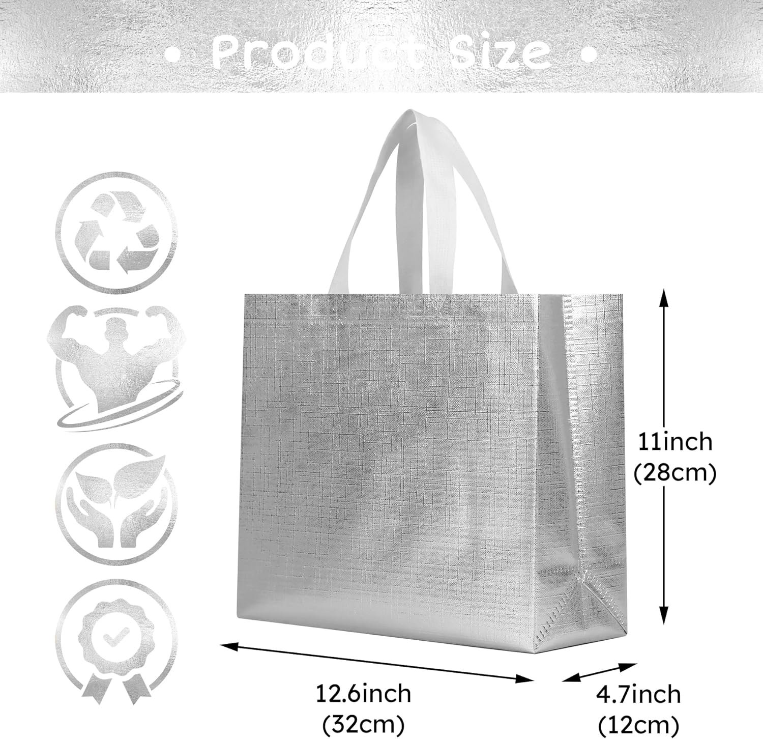 Wholesale 25 Pcs Silver Reusable Gift Bags with Metallic Design Non-Woven Bulk with Handles Glossy for Wrapping Gifts Birthdays Weddings Parties Graduations 12.6x4.7x11 Inches Factory