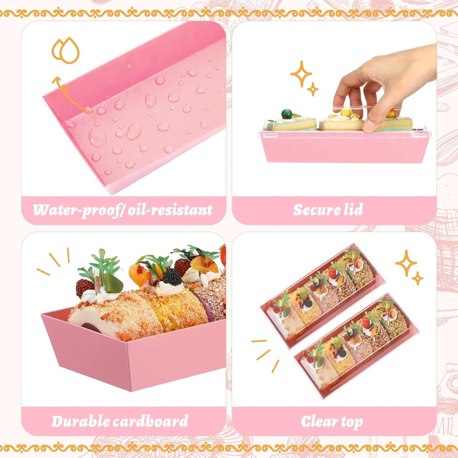 Wholesale 100 Pack Pink Rectangular Paper Charcuterie Boxes with Clear Lids Disposable for Sandwiches Treats Cookies Strawberries Bakery Bread and Desserts Factory Wholesale 100 Pack Pink Rectangular Paper Charcuterie Boxes with Clear Lids Disposable for Sandwiches Treats Cookies Strawberries Bakery Bread and Desserts Factory