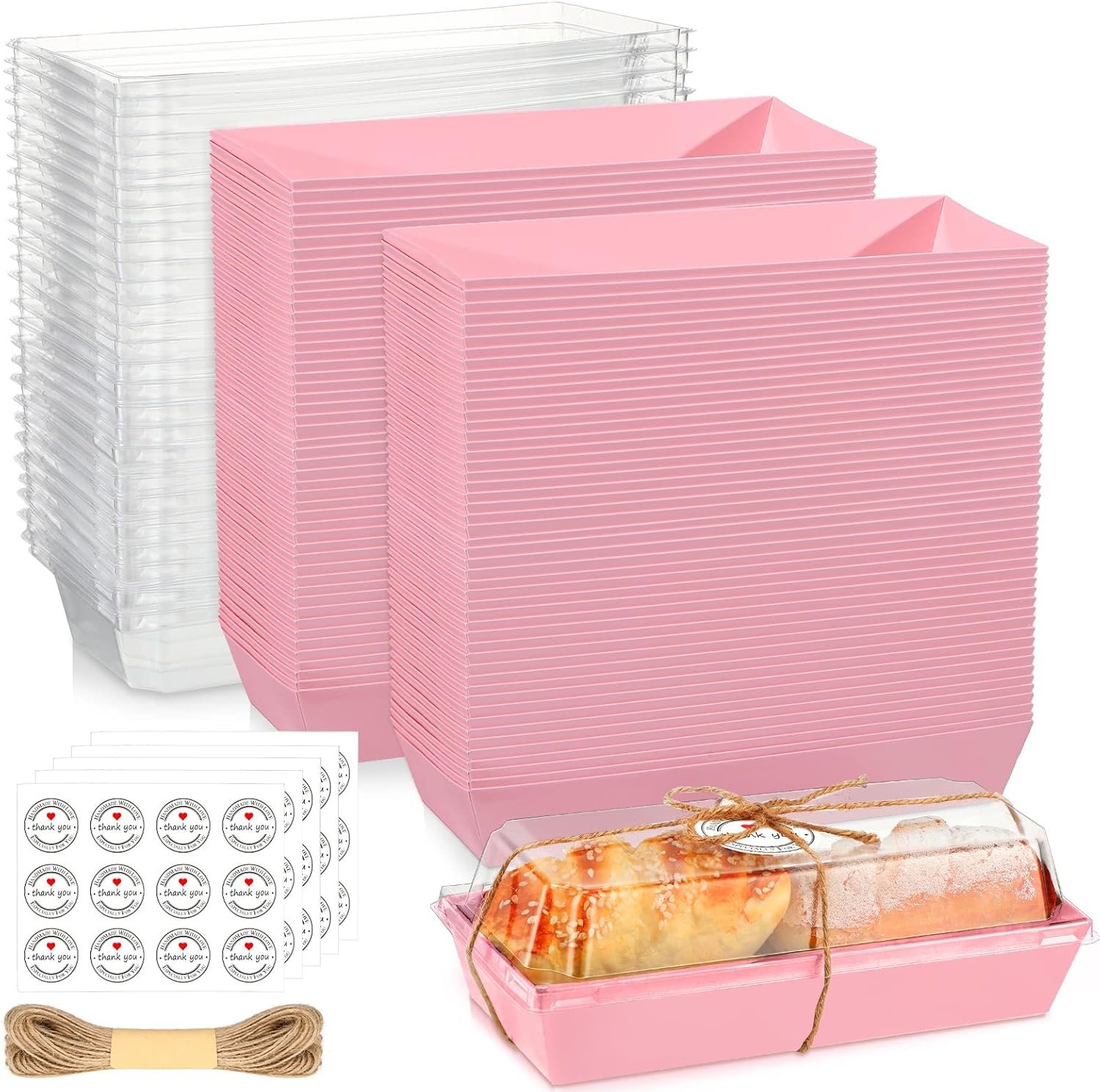Inbagi 100 Pack Pink Charcuterie Boxes with Clear Lids Rectangle Paper Disposable Sandwich, Treat Cookie, Strawberries, Bakery Bread Boxes for Pink Dessert Containers