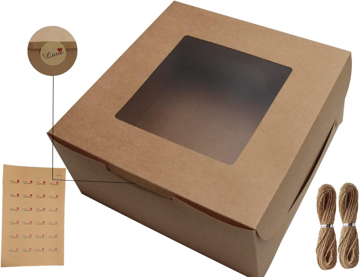 Wholesale 10 Packs 10x10x5 Inch Brown Kraft Cake Boxes with Window Stickers 66 FT Twine for Bakery Dessert Pastry Cupcake Pie Cookies Gift Packing Factory