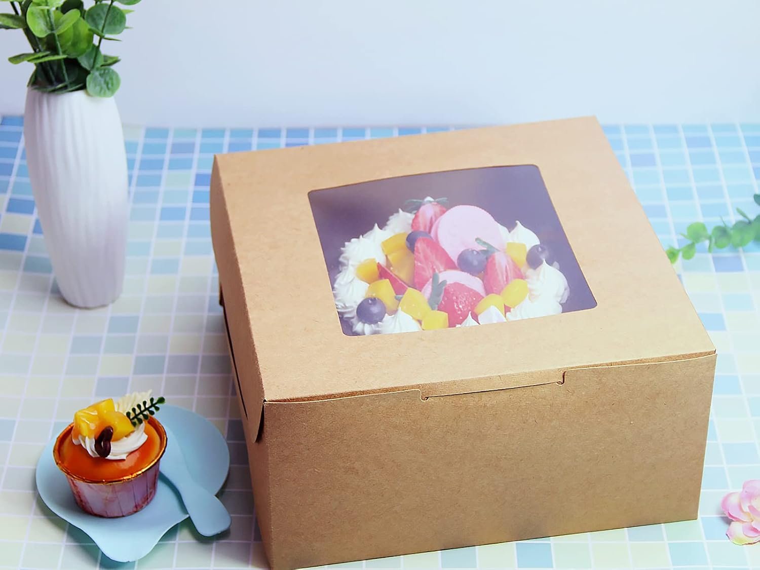 Wholesale 10 Packs 10x10x5 Inch Brown Kraft Cake Boxes with Window Stickers 66 FT Twine for Bakery Dessert Pastry Cupcake Pie Cookies Gift Packing Factory