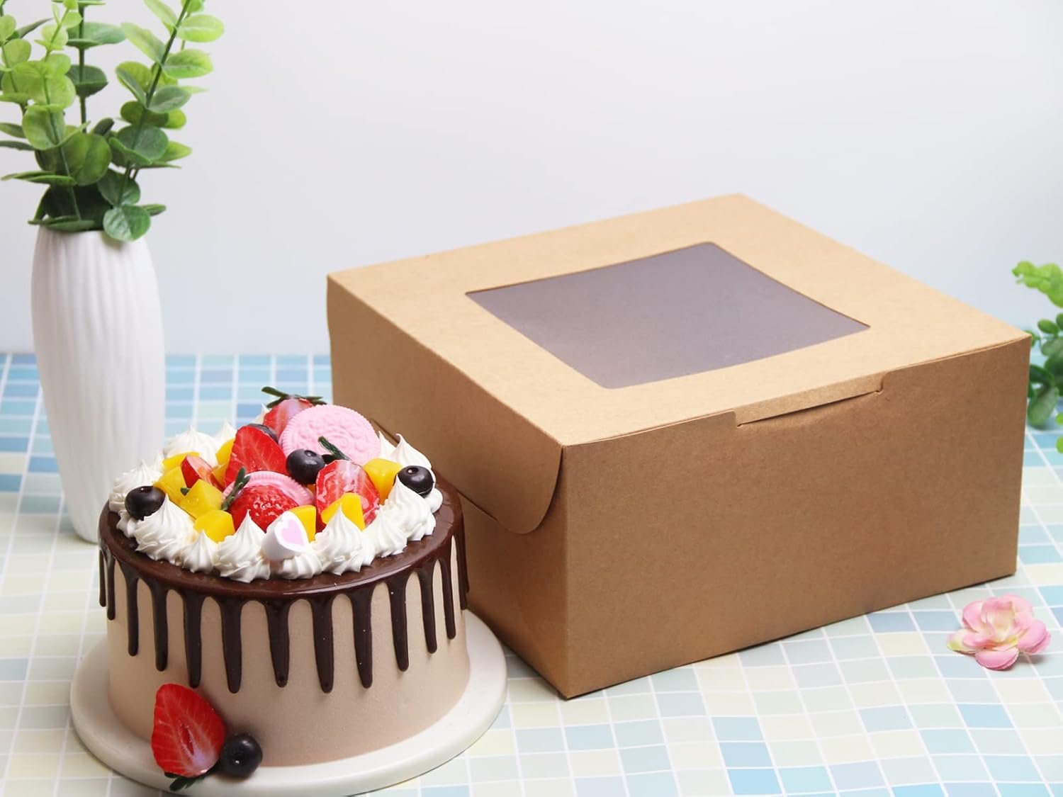 Wholesale 10 Packs 10x10x5 Inch Brown Kraft Cake Boxes with Window Stickers 66 FT Twine for Bakery Dessert Pastry Cupcake Pie Cookies Gift Packing Factory