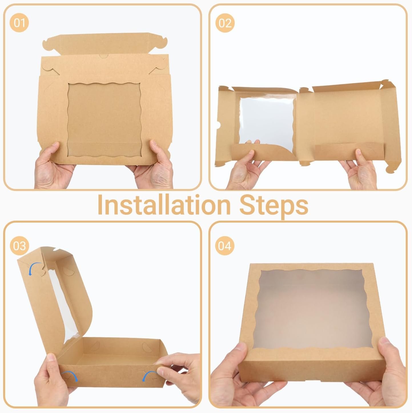 Wholesale Brown Bakery Boxes with Window 36 Pack 9x9x2.5 Inch Christmas Packaging for Pies Cookies Chocolate Covered Strawberries Breakable Hearts Charcuterie Factory