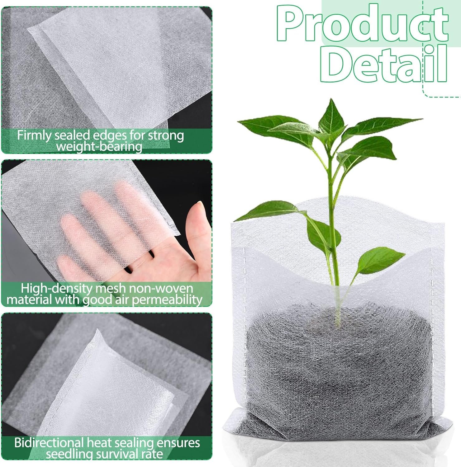 Wholesale 200Pcs Non-Woven Fabric Nursery Growing Bags Seedling Pots for Vegetable Flower Fruit Tree Saplings (4.2