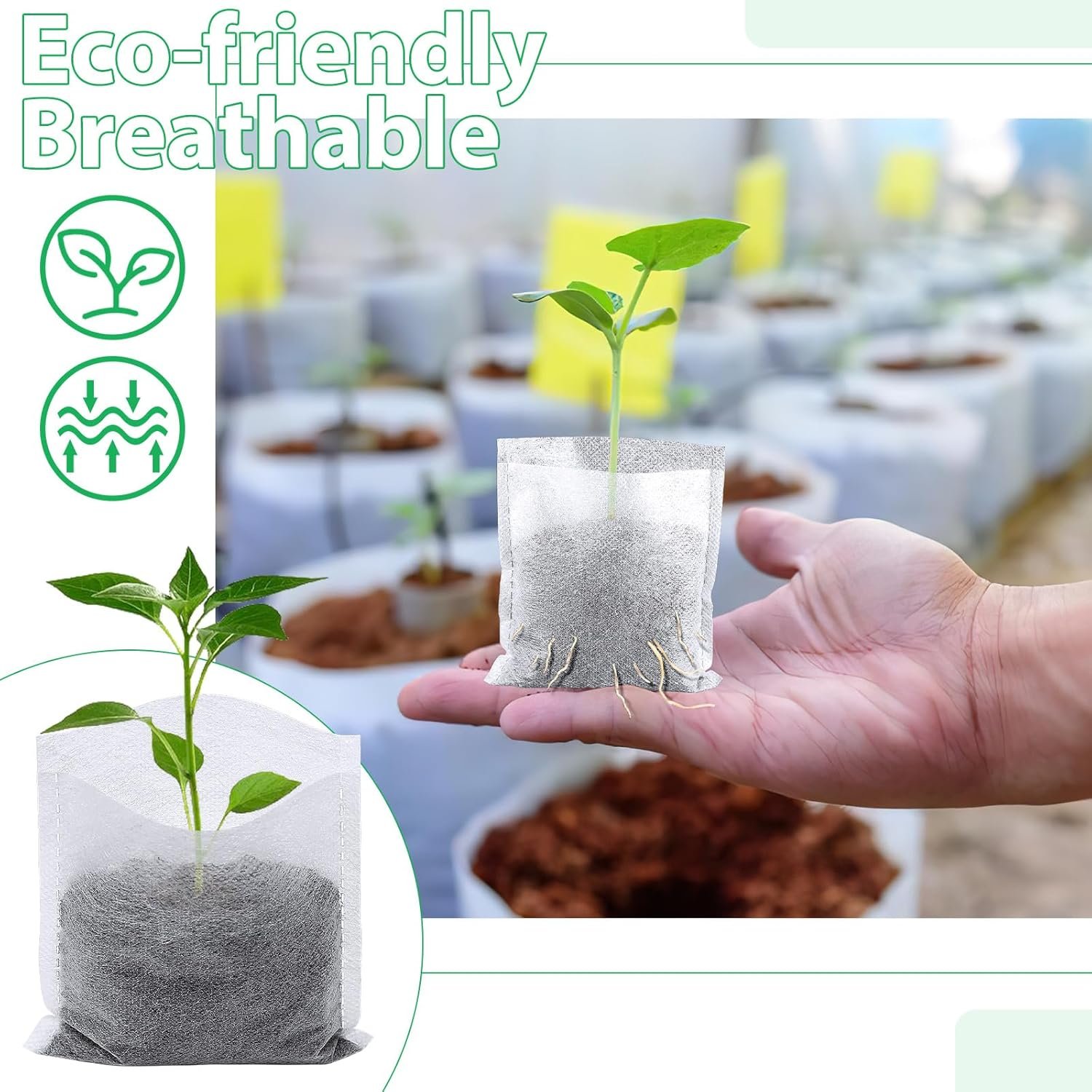 Wholesale 200Pcs Non-Woven Fabric Nursery Growing Bags Seedling Pots for Vegetable Flower Fruit Tree Saplings (4.2
