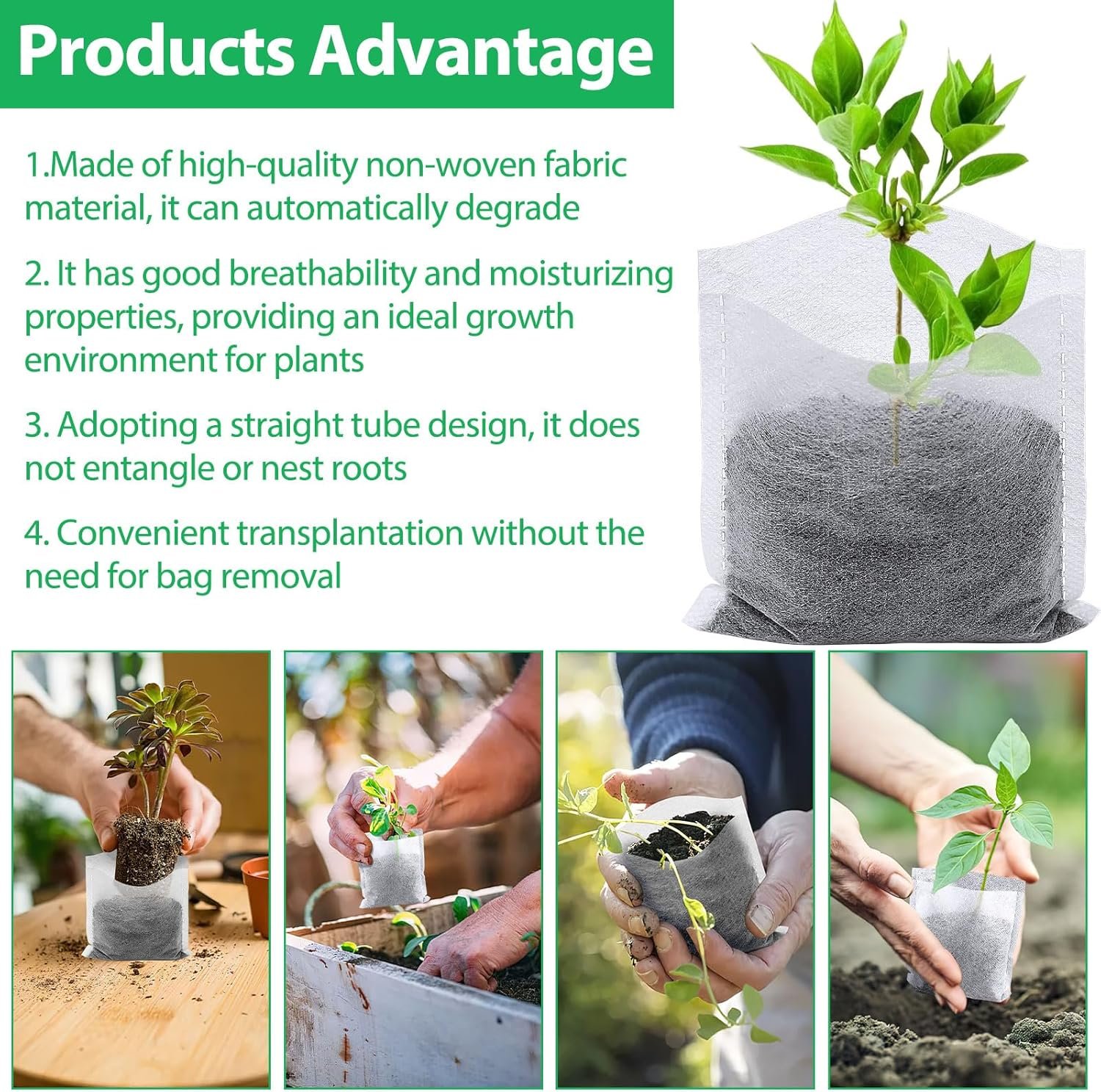 Wholesale 200Pcs Non-Woven Fabric Nursery Growing Bags Seedling Pots for Vegetable Flower Fruit Tree Saplings (4.2