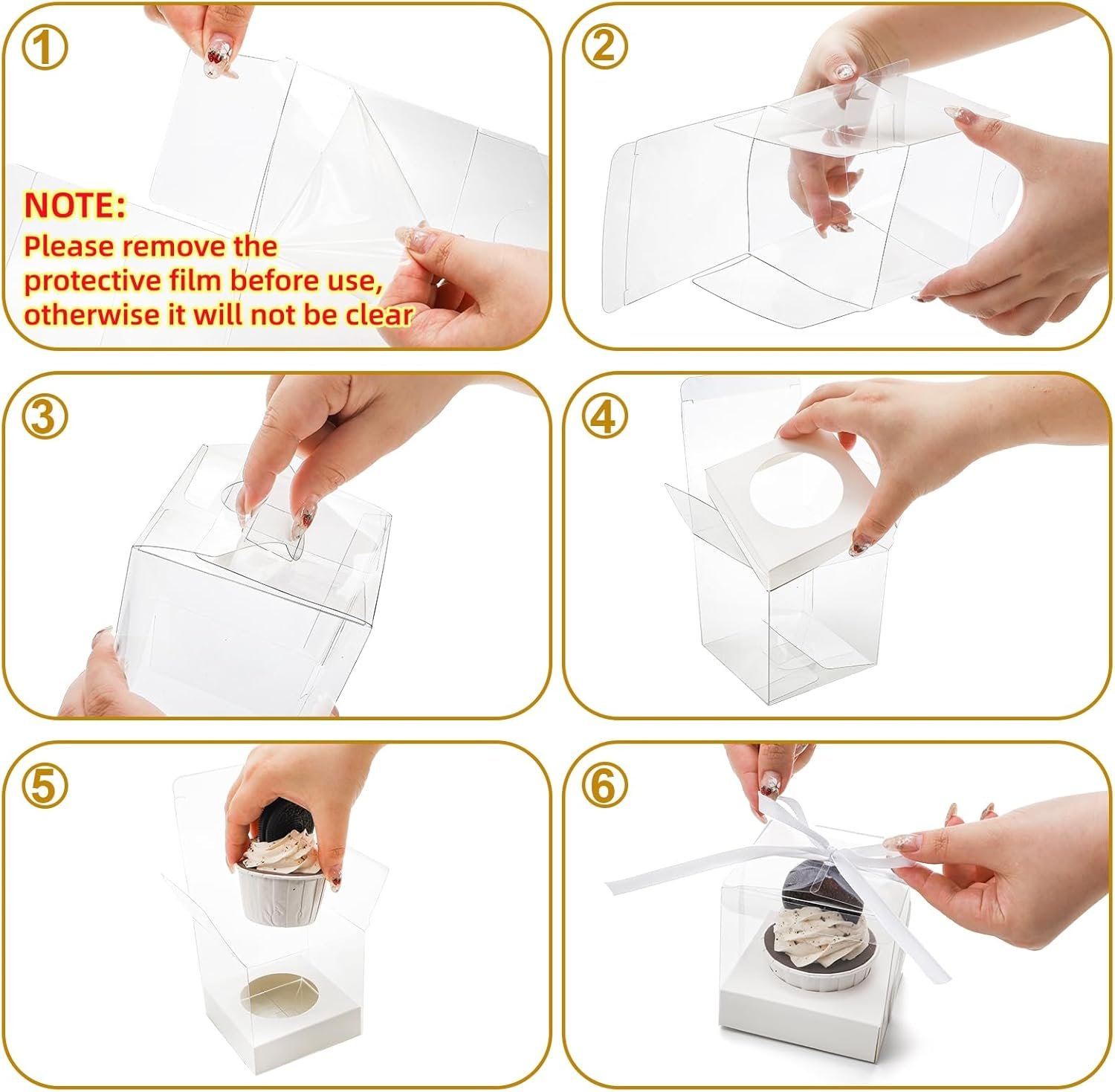 Wholesale 50 Pcs Clear 3.5 Inch Individual Plastic Cupcake Boxes with Ribbons Inserts Single Container Storage Carriers for Parties Weddings Baby Showers Ornament Candy Gifts Factory