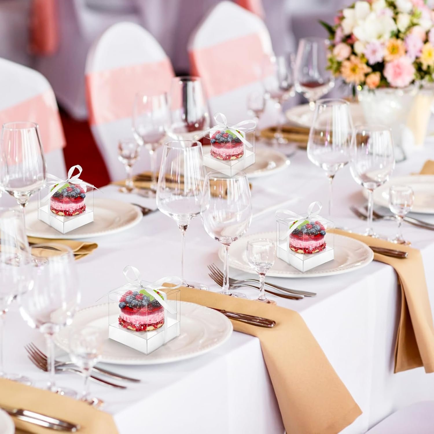 Wholesale 50 Pcs Clear 3.5 Inch Individual Plastic Cupcake Boxes with Ribbons Inserts Single Container Storage Carriers for Parties Weddings Baby Showers Ornament Candy Gifts Factory