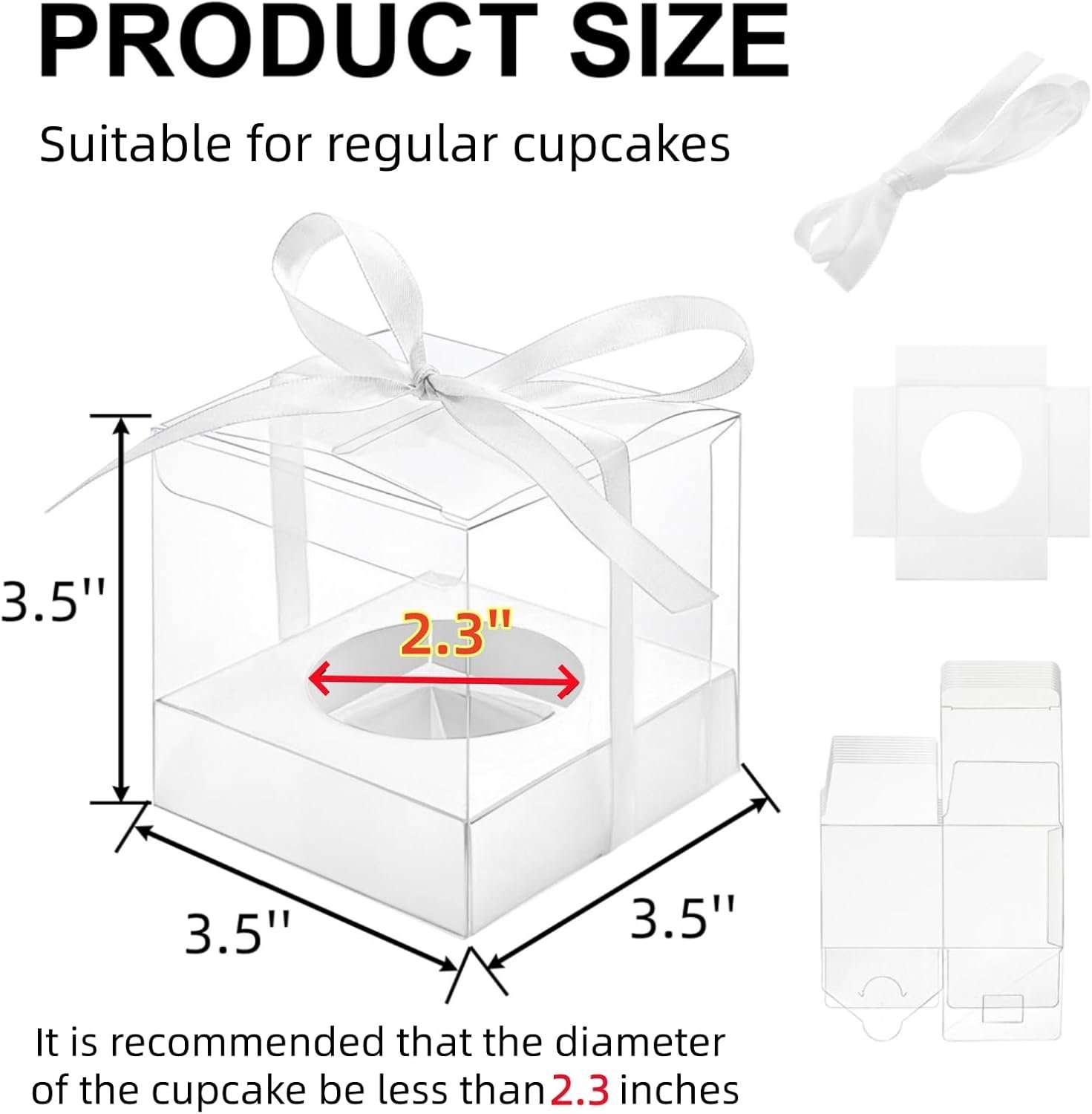 Wholesale 50 Pcs Clear 3.5 Inch Individual Plastic Cupcake Boxes with Ribbons Inserts Single Container Storage Carriers for Parties Weddings Baby Showers Ornament Candy Gifts Factory