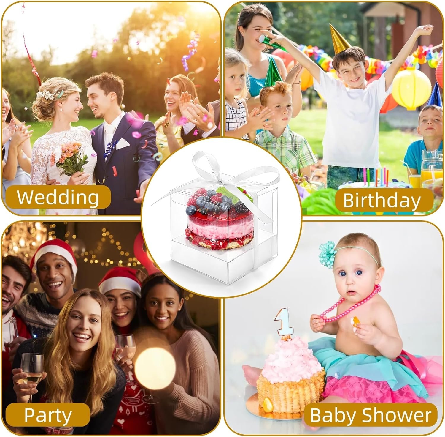 Wholesale 50 Pcs Clear 3.5 Inch Individual Plastic Cupcake Boxes with Ribbons Inserts Single Container Storage Carriers for Parties Weddings Baby Showers Ornament Candy Gifts Factory