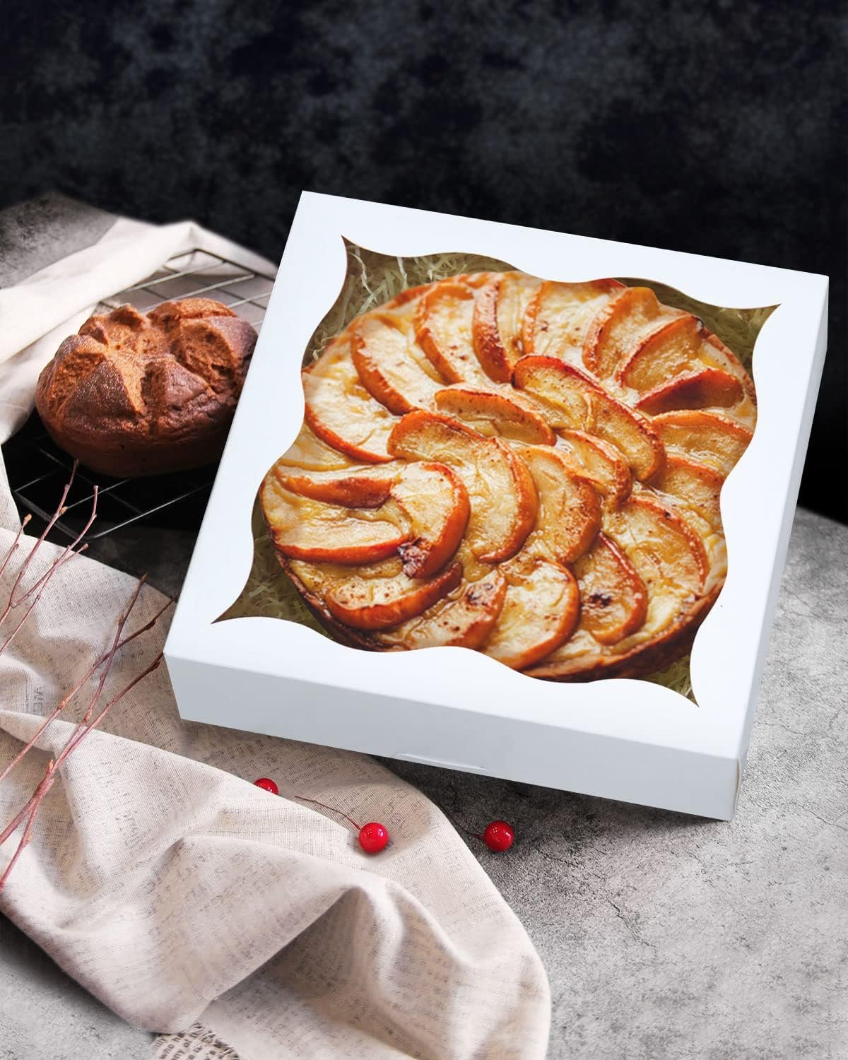 Wholesale Auto-Pop Up 12-Pack White Pie Boxes with Window 12x12x3 Inch Cookie Donut Bakery Factory