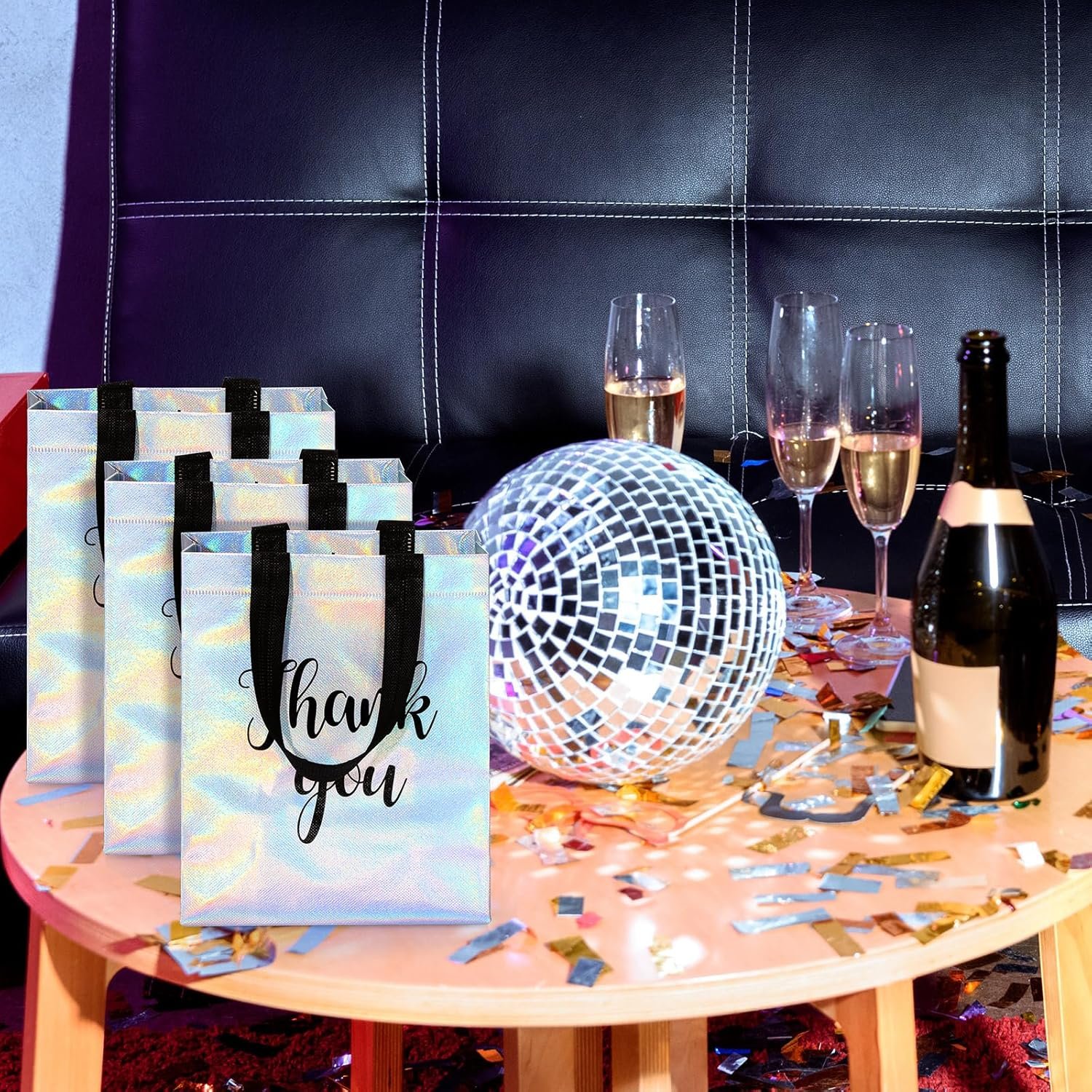 Wholesale 50 Pcs Glossy Iridescent Thank You Gift Bags with Handles 8 x 4 x 10 Inch Non Woven Reusable for Wedding Birthday Parties Engagements Anniversaries Holidays Factory