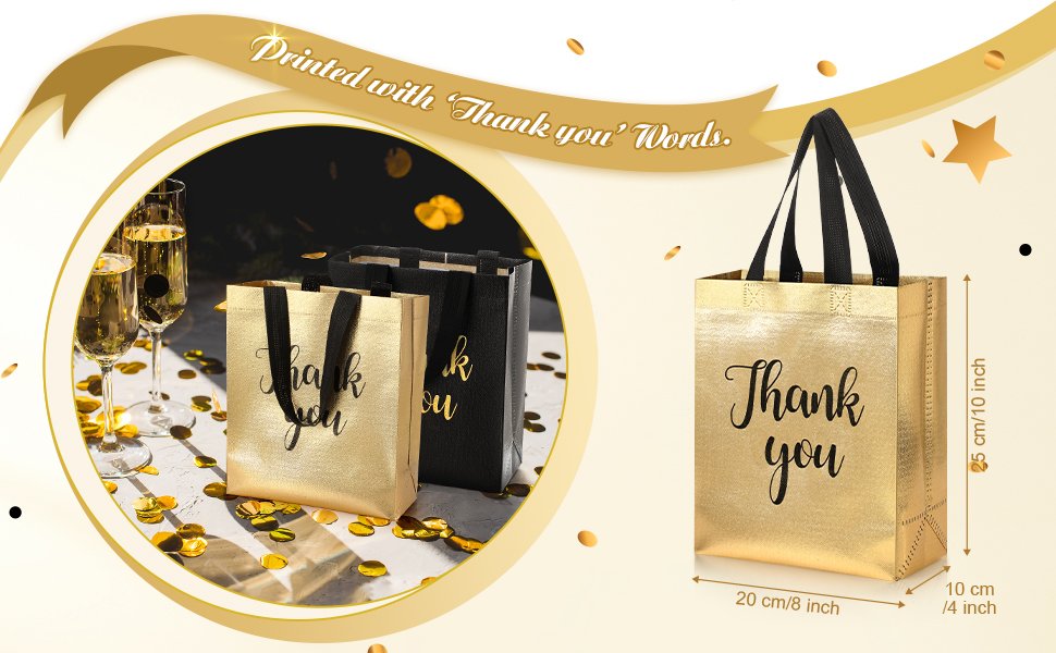 Wholesale 50 Pcs Glossy Iridescent Thank You Gift Bags with Handles 8 x 4 x 10 Inch Non Woven Reusable for Wedding Birthday Parties Engagements Anniversaries Holidays Factory