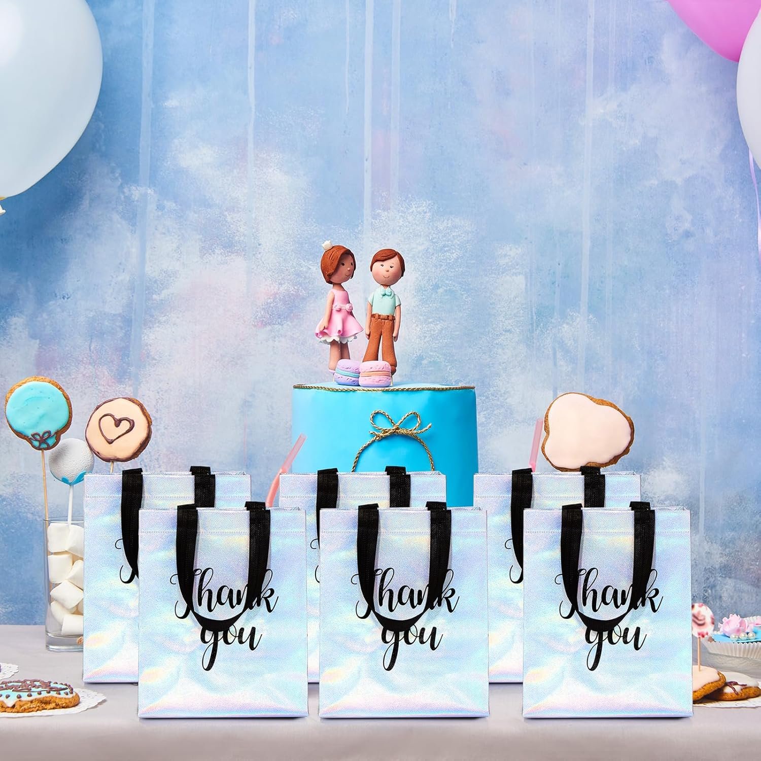 Wholesale 50 Pcs Glossy Iridescent Thank You Gift Bags with Handles 8 x 4 x 10 Inch Non Woven Reusable for Wedding Birthday Parties Engagements Anniversaries Holidays Factory