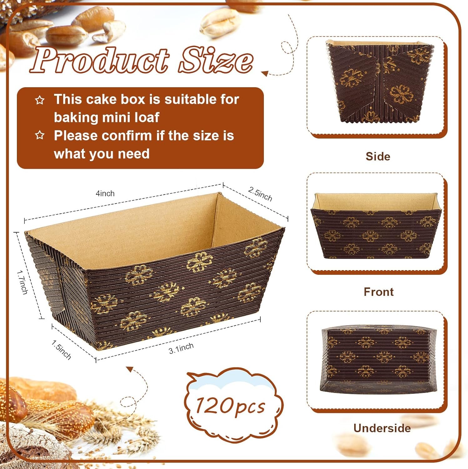 Wholesale 120 Pieces Mini Disposable Rectangle Paper Loaf Pans 3.1 x 1.5 x 1.7 Inch Corrugated Baking Trays for Quick Bread Small Pumpkin Breads Microwave Oven Freezer Safe Factory