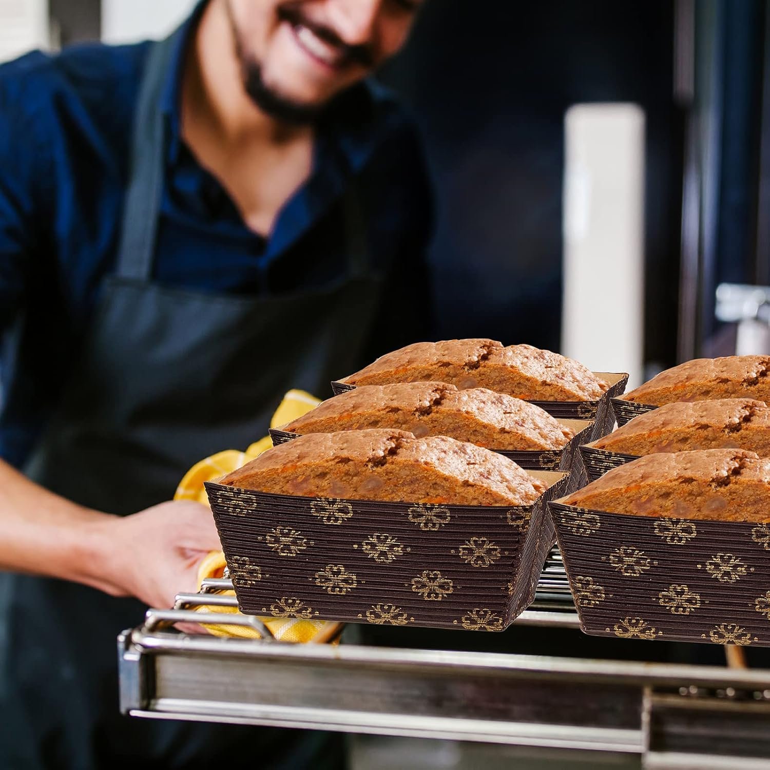 Wholesale 120 Pieces Mini Disposable Rectangle Paper Loaf Pans 3.1 x 1.5 x 1.7 Inch Corrugated Baking Trays for Quick Bread Small Pumpkin Breads Microwave Oven Freezer Safe Factory