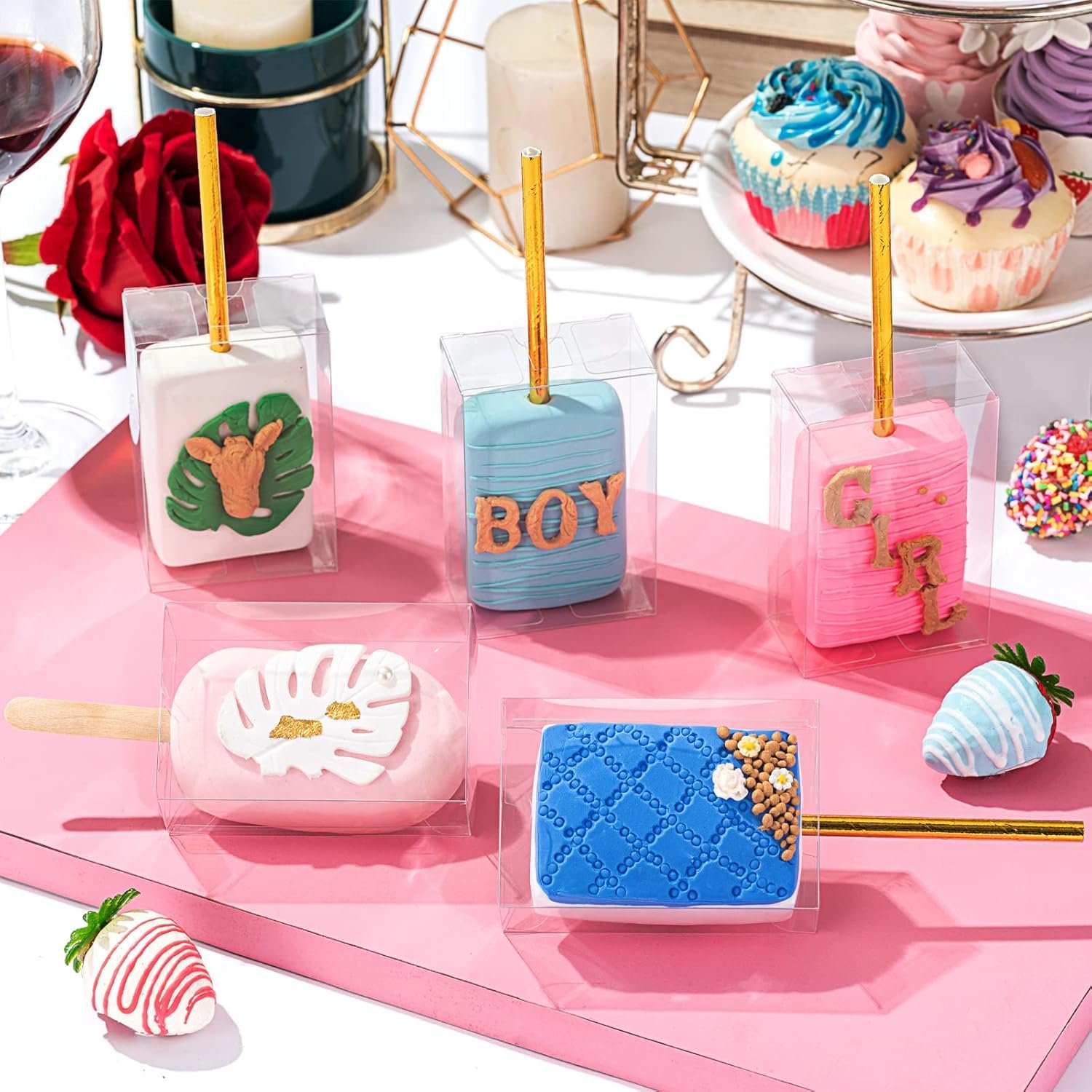 Wholesale 35 Pack 3.5 x 2.4 x 1.38 Inch Clear Rice Krispie Treat Boxes with Hole for Cakesicles Small Macarons Candy Party Favors Factory