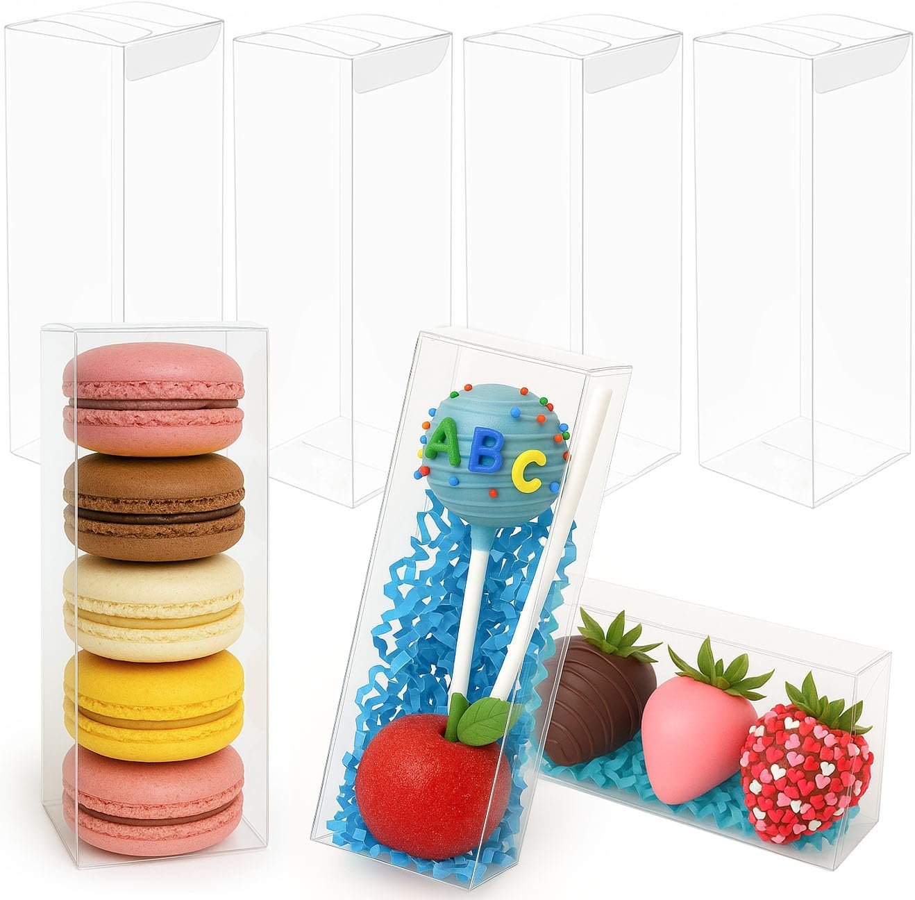 VGOODALL Clear Boxes for Treats, 2 x 2 x 6 inches Transparent Clear Favor Boxes for Gifts, for Macaron Strawberry Candy, 26 Pack