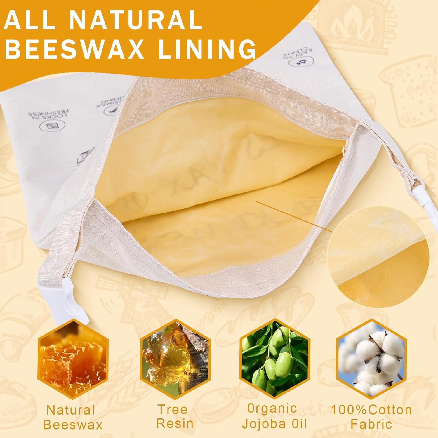 OEM 2-Pack Reusable Cotton Beeswax Bread Bags for Sourdough Homemade Loaves Keeps Fresh Longer Ivory Factory
