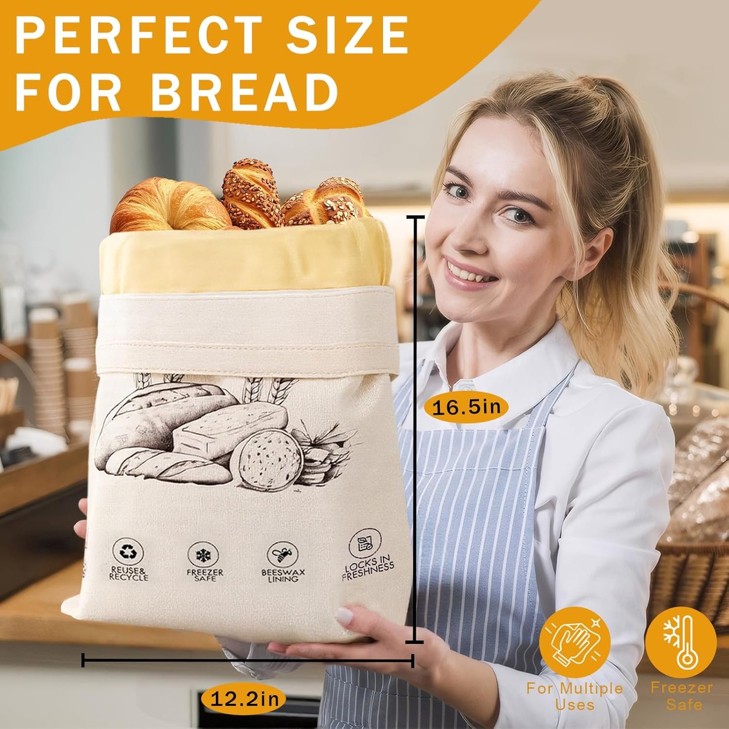 OEM 2-Pack Reusable Cotton Beeswax Bread Bags for Sourdough Homemade Loaves Keeps Fresh Longer Ivory Factory