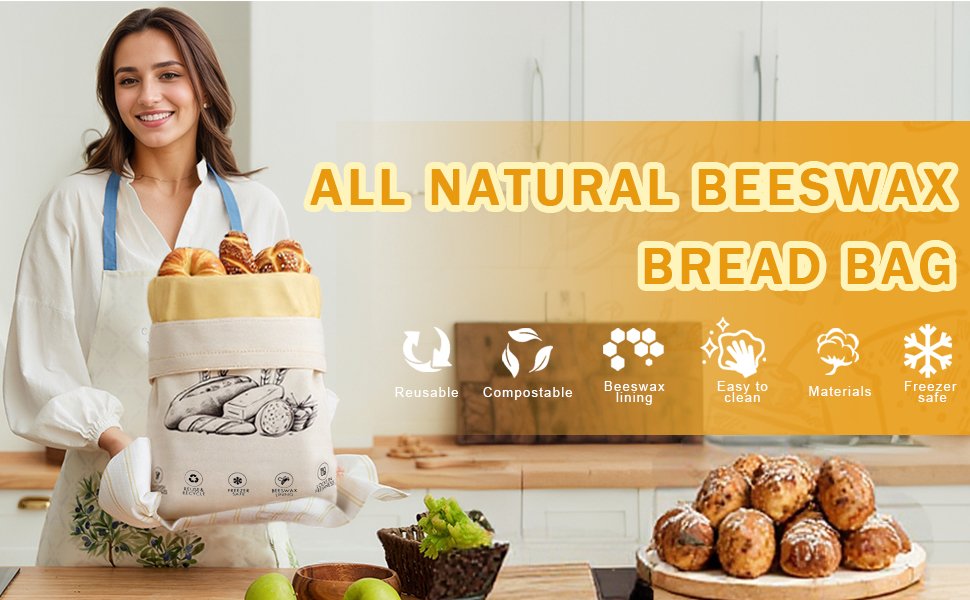 OEM 2-Pack Reusable Cotton Beeswax Bread Bags for Sourdough Homemade Loaves Keeps Fresh Longer Ivory Factory