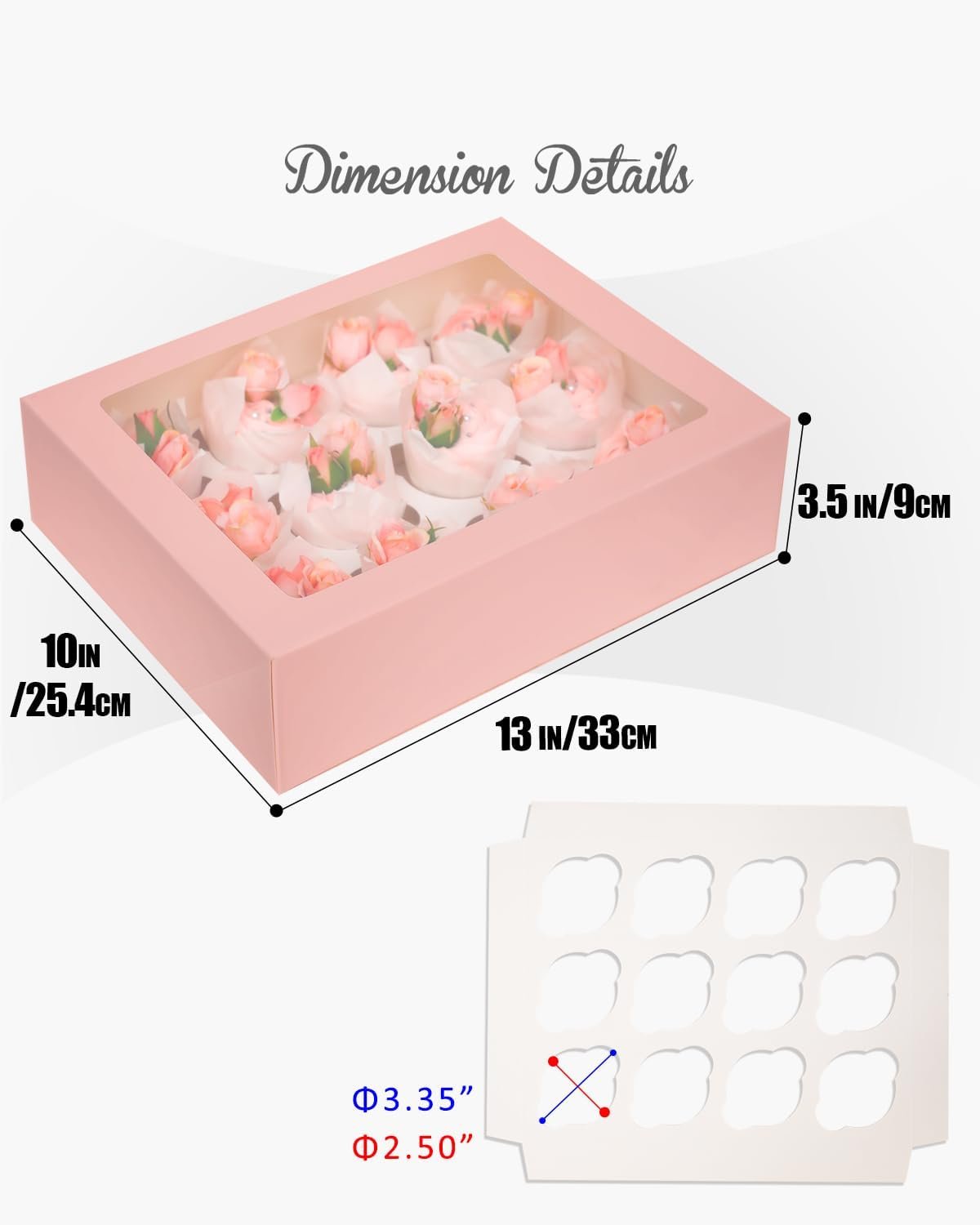 Wholesale Auto Pop-Up Cupcake Boxes with Window Pink 40 Pack 12 Count 13x10x3.5 Inch Containers Carrier Includes 2 Rolls Pink Ribbons Factory