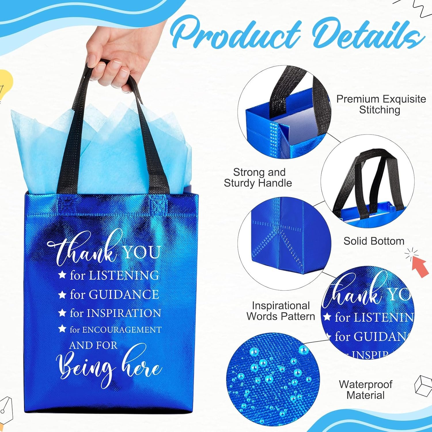 Wholesale 36 Pcs Reusable Non-Woven Employee Appreciation Gift Bags with Handles and Tissue for Team Coworker Staff 8 x 10 x 4 Inch Factory