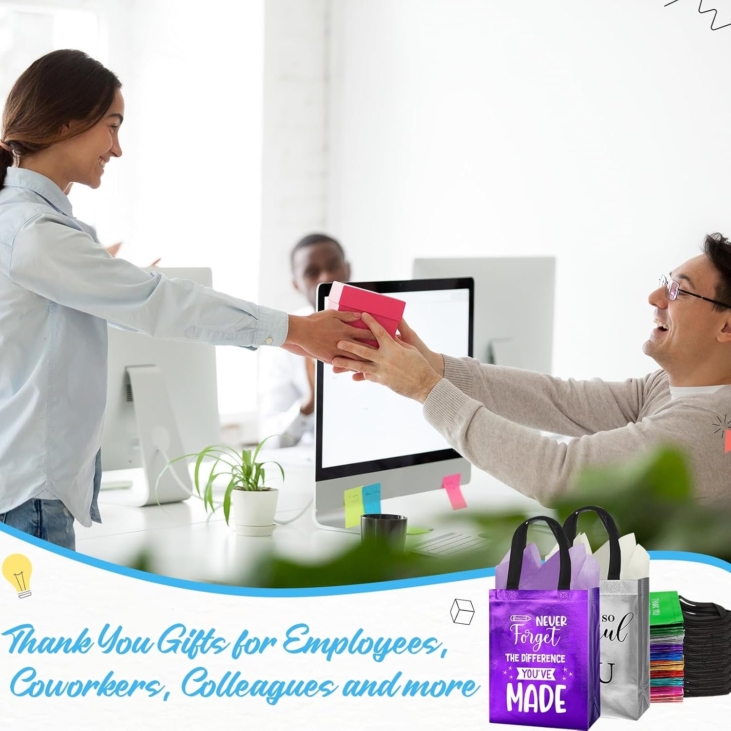 Wholesale 36 Pcs Reusable Non-Woven Employee Appreciation Gift Bags with Handles and Tissue for Team Coworker Staff 8 x 10 x 4 Inch Factory