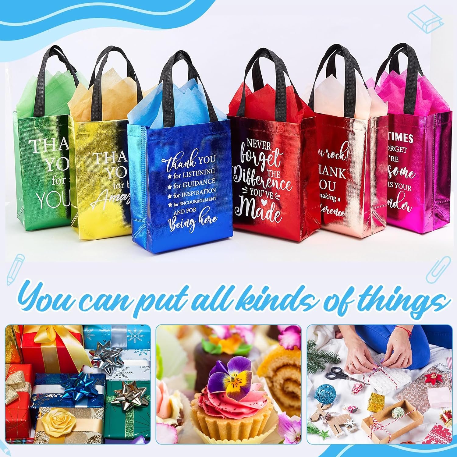 Wholesale 36 Pcs Reusable Non-Woven Employee Appreciation Gift Bags with Handles and Tissue for Team Coworker Staff 8 x 10 x 4 Inch Factory