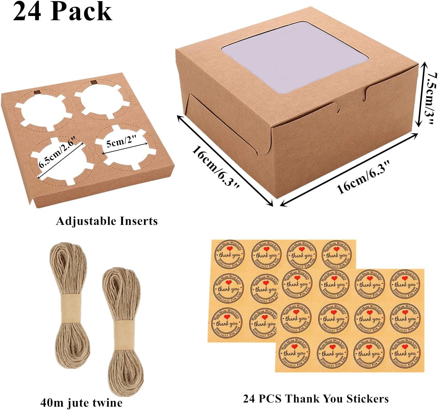 Wholesale 24-Pack 4-Count Bakery Cupcake Boxes with Window 6x6x3 Inch Cookie Cake Carriers Brown Kraft Takeout Containers for Muffins Macarons Donuts Chocolate Bombs Factory