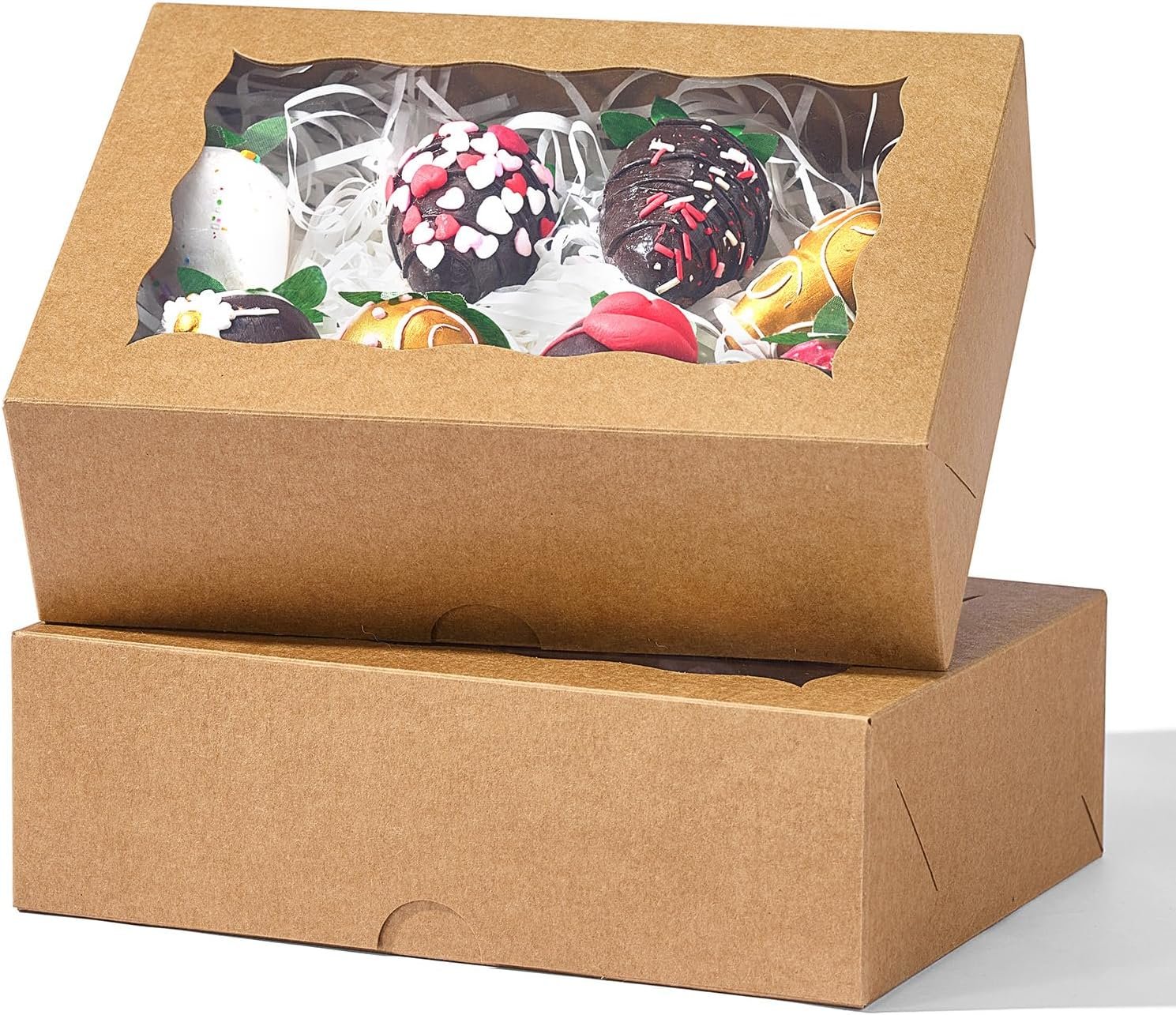 8PCS Brown Bakery Boxes with Window, 8x6x2.5 Inch Gift-Ready Pastry Box for Chocolate Strawberries, Macarons, Donuts, Truffles, Ores, Cookies, Donuts, Perfect for Different Holiday Celebrate