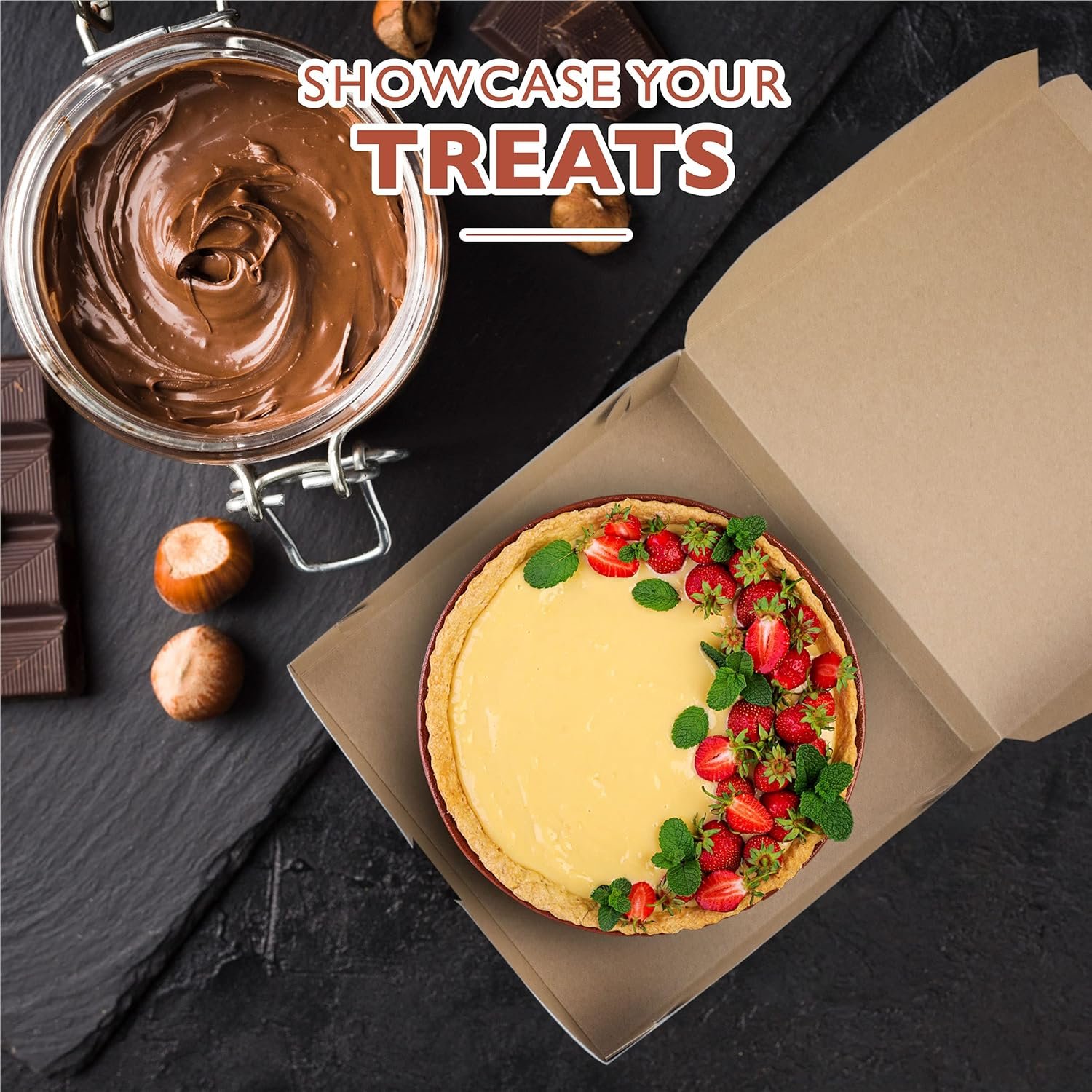 Wholesale 25 Pack 10x10x2.5 Inch Kraft Square Bakery Boxes for Cookies Cheesecakes Chocolate Covered Strawberries Desserts Brown Paper Cardboard Sweet Treats Factory